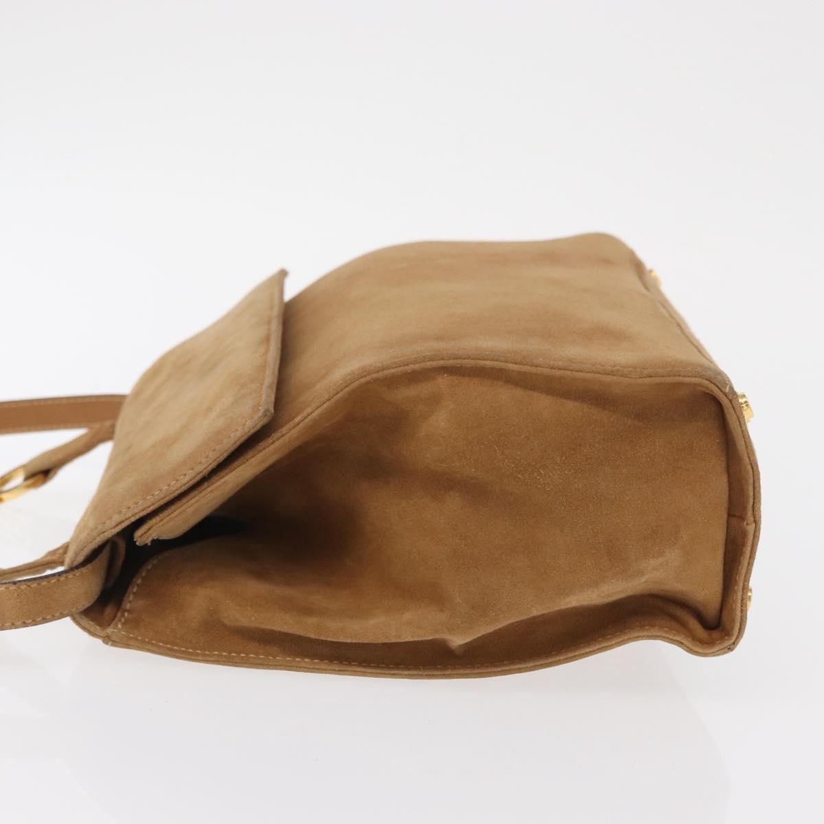 Salvatore Ferragamo Gancini Hand Bag Suede 2way Beige Gold Auth 161599