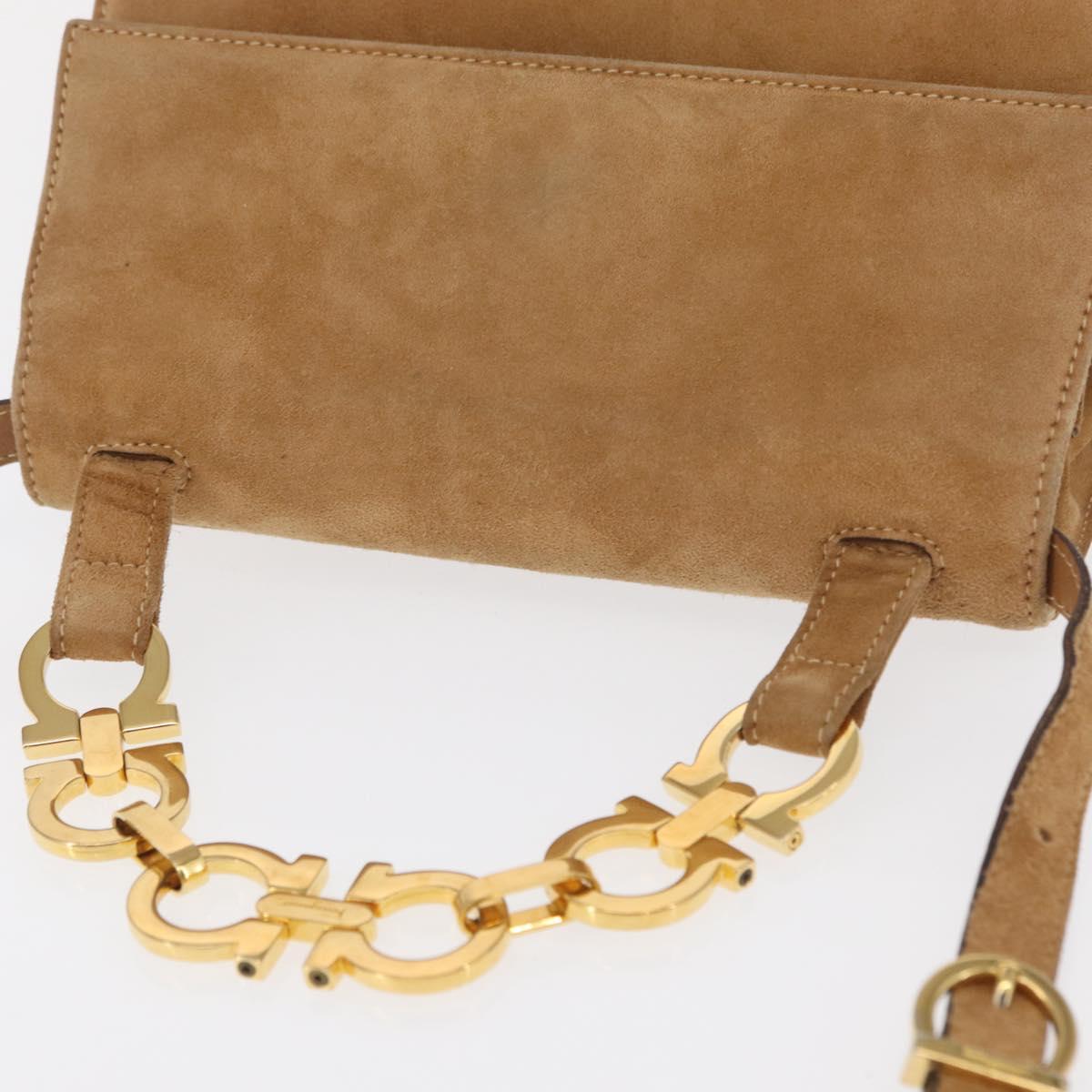 Salvatore Ferragamo Gancini Hand Bag Suede 2way Beige Gold Auth 161599
