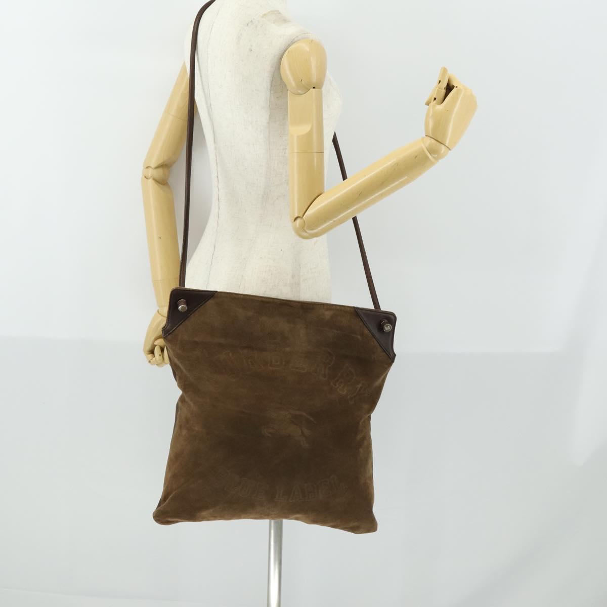 BURBERRY Blue Label Shoulder Bag Suede Brown Gold Auth 161602