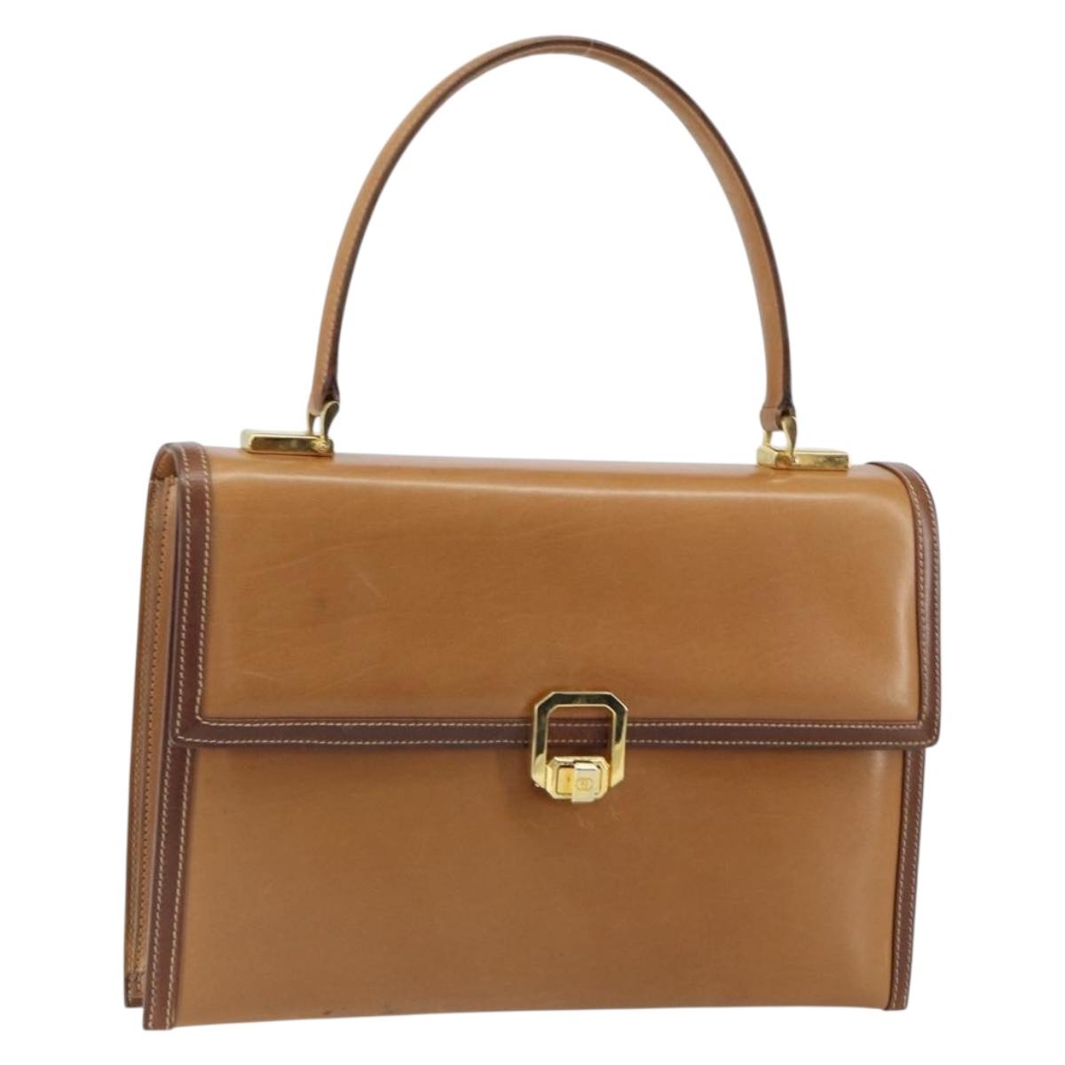 GUCCI Hand Bag Leather Beige Gold Auth 161606