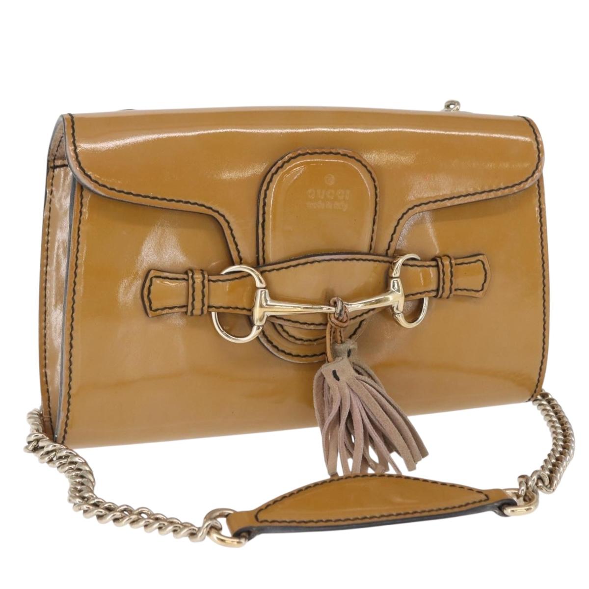 GUCCI Horsebit Chain Emily Shoulder Bag Enamel Beige Gold 283063 Auth 161607