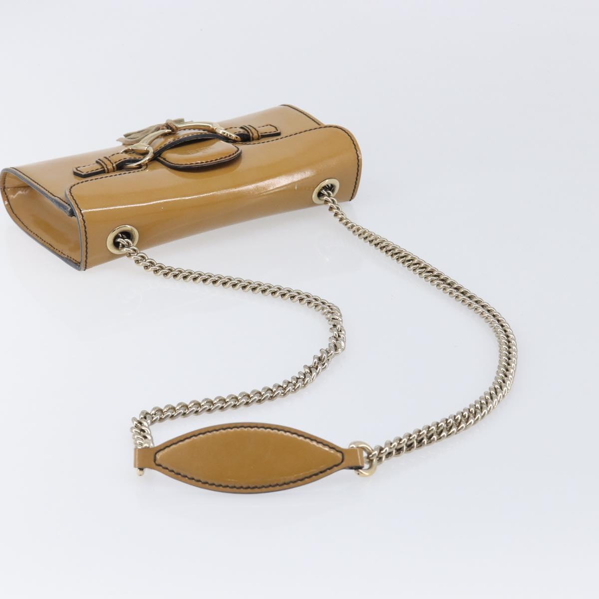 GUCCI Horsebit Chain Emily Shoulder Bag Enamel Beige Gold 283063 Auth 161607