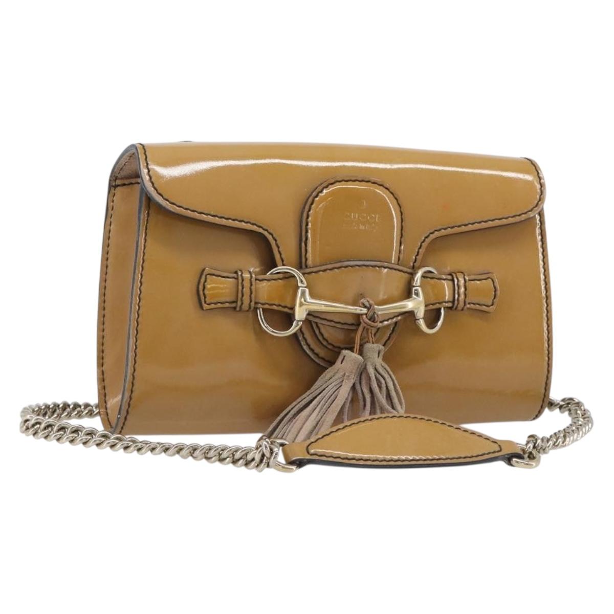 GUCCI Horsebit Chain Emily Shoulder Bag Enamel Beige Gold 283063 Auth 161607