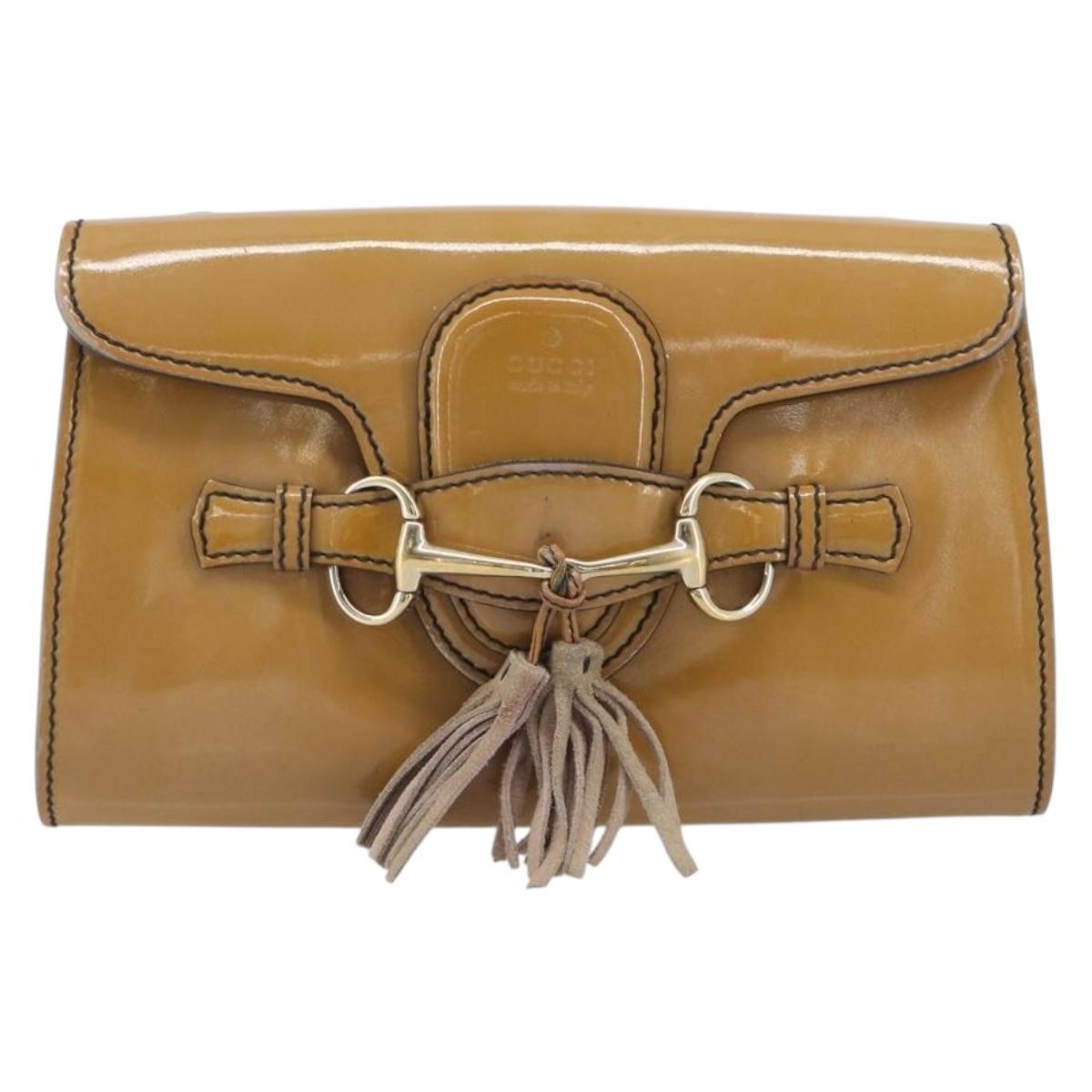 GUCCI Horsebit Chain Emily Shoulder Bag Enamel Beige Gold 283063 Auth 161607