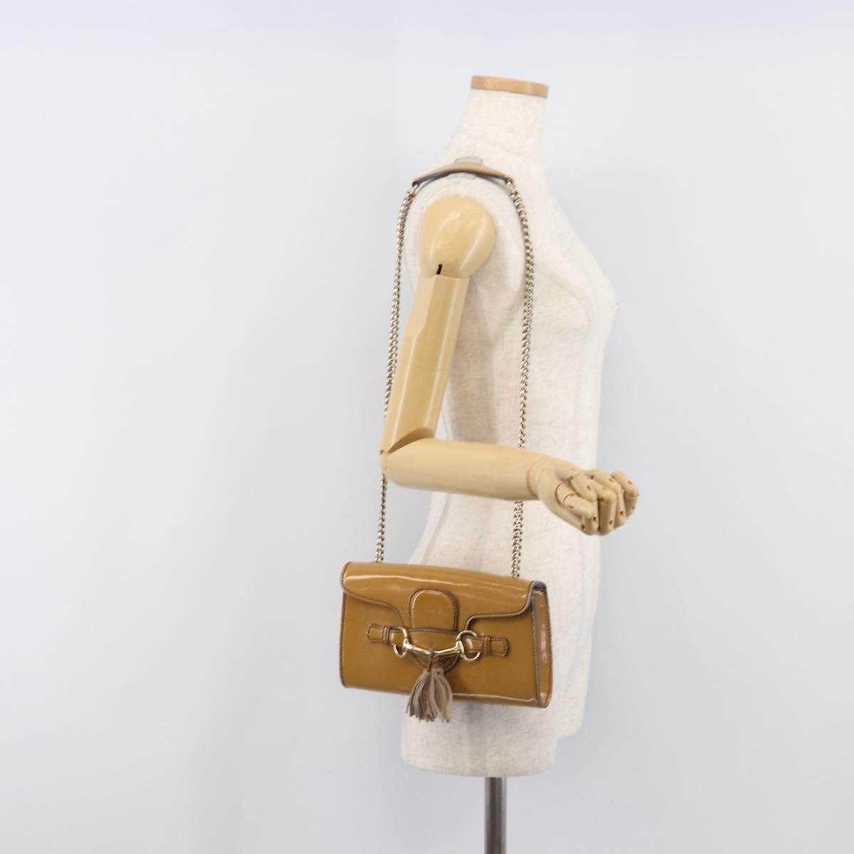 GUCCI Horsebit Chain Emily Shoulder Bag Enamel Beige Gold 283063 Auth 161607