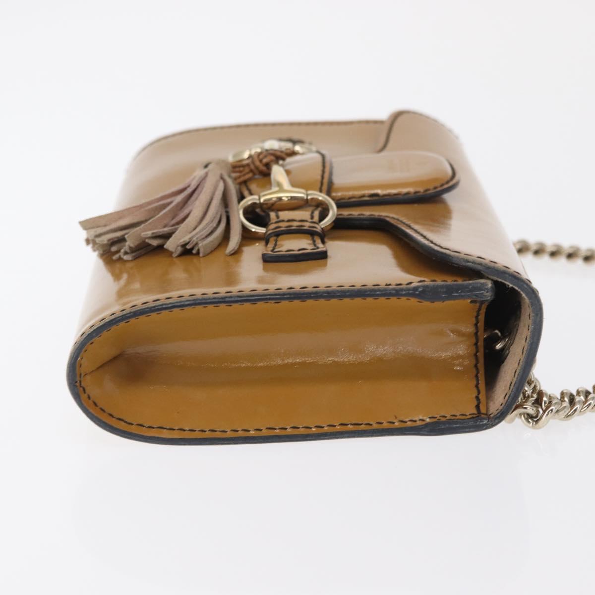 GUCCI Horsebit Chain Emily Shoulder Bag Enamel Beige Gold 283063 Auth 161607