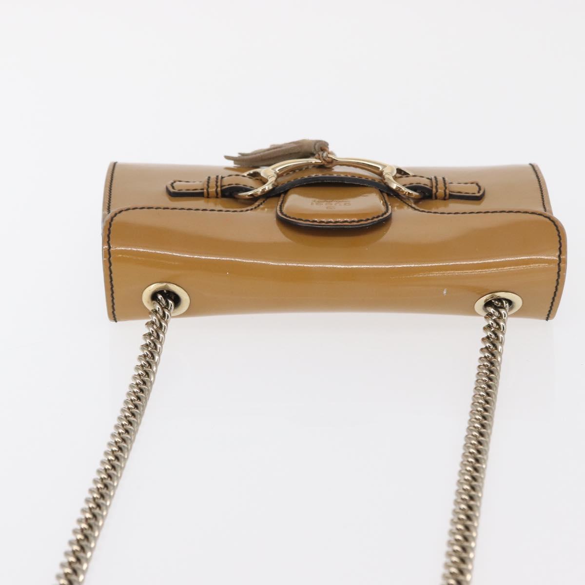 GUCCI Horsebit Chain Emily Shoulder Bag Enamel Beige Gold 283063 Auth 161607