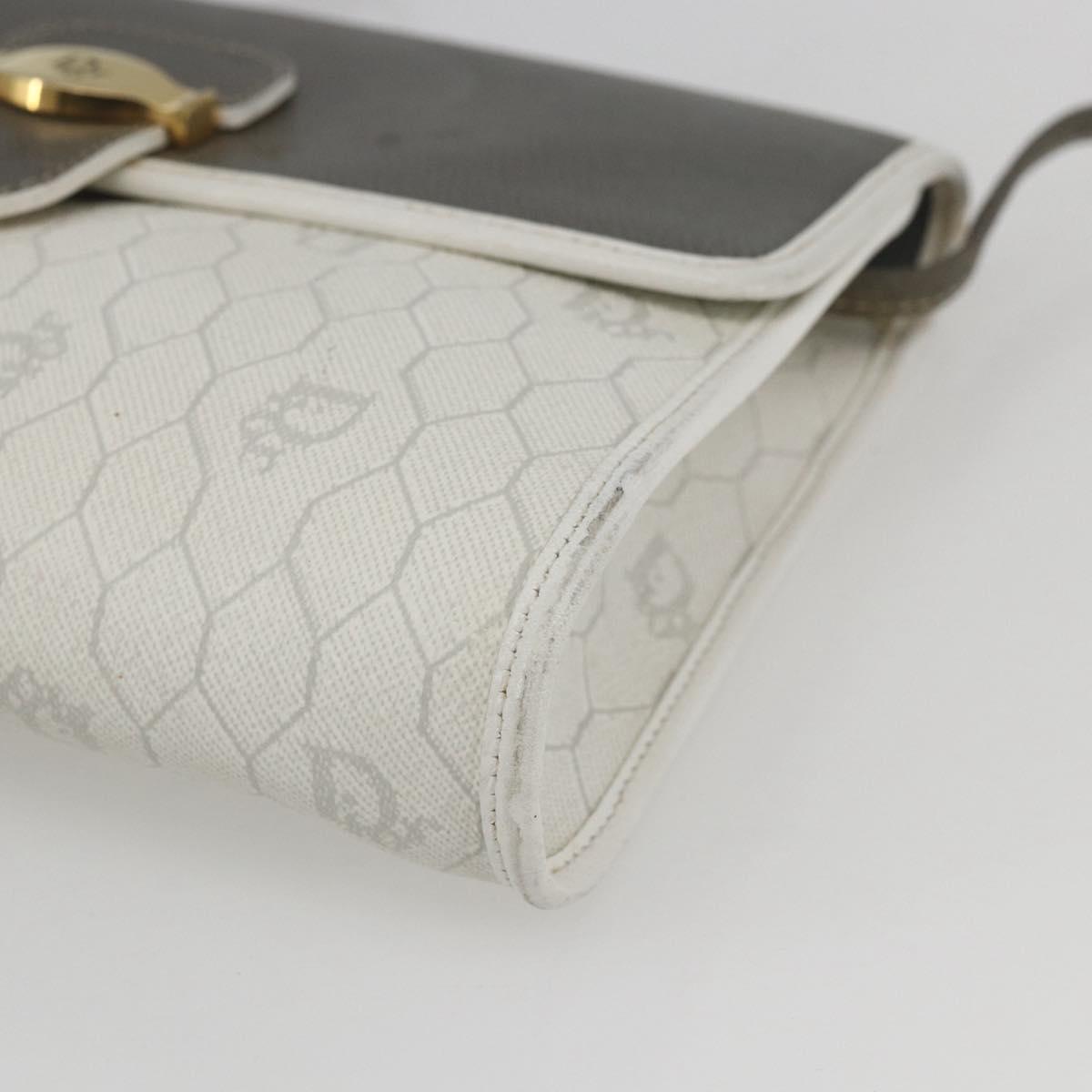 Christian Dior Honeycomb Canvas Shoulder Bag PVC Gold White Auth 161608