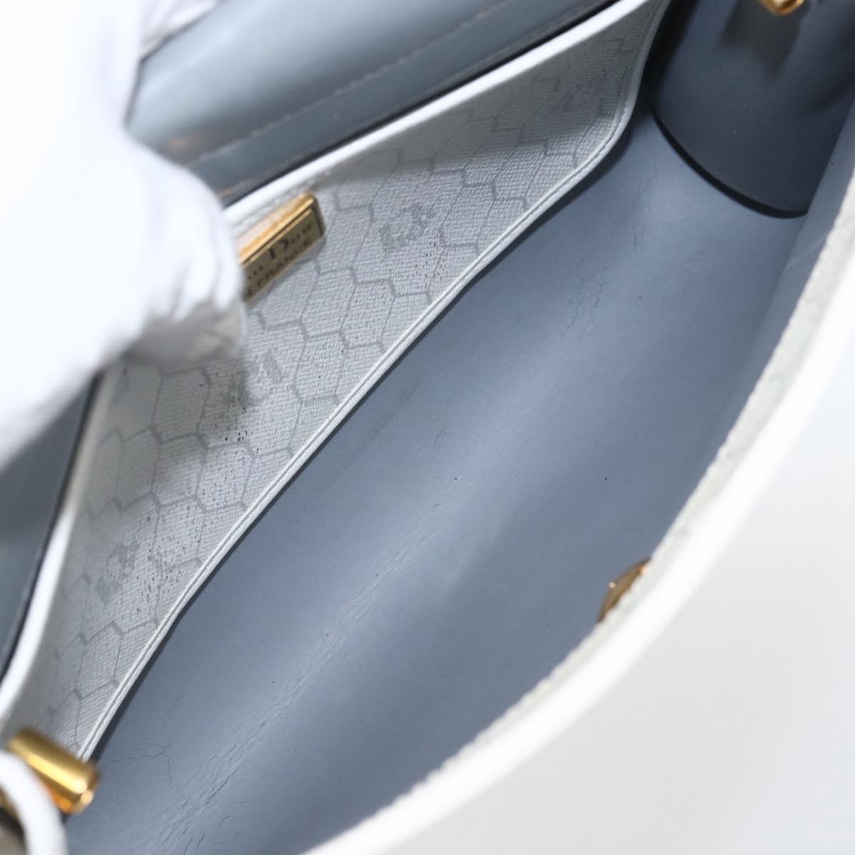 Christian Dior Honeycomb Canvas Shoulder Bag PVC Gold White Auth 161608