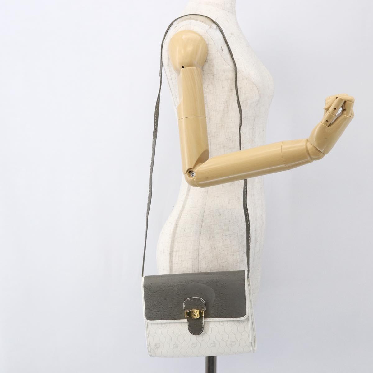 Christian Dior Honeycomb Canvas Shoulder Bag PVC Gold White Auth 161608