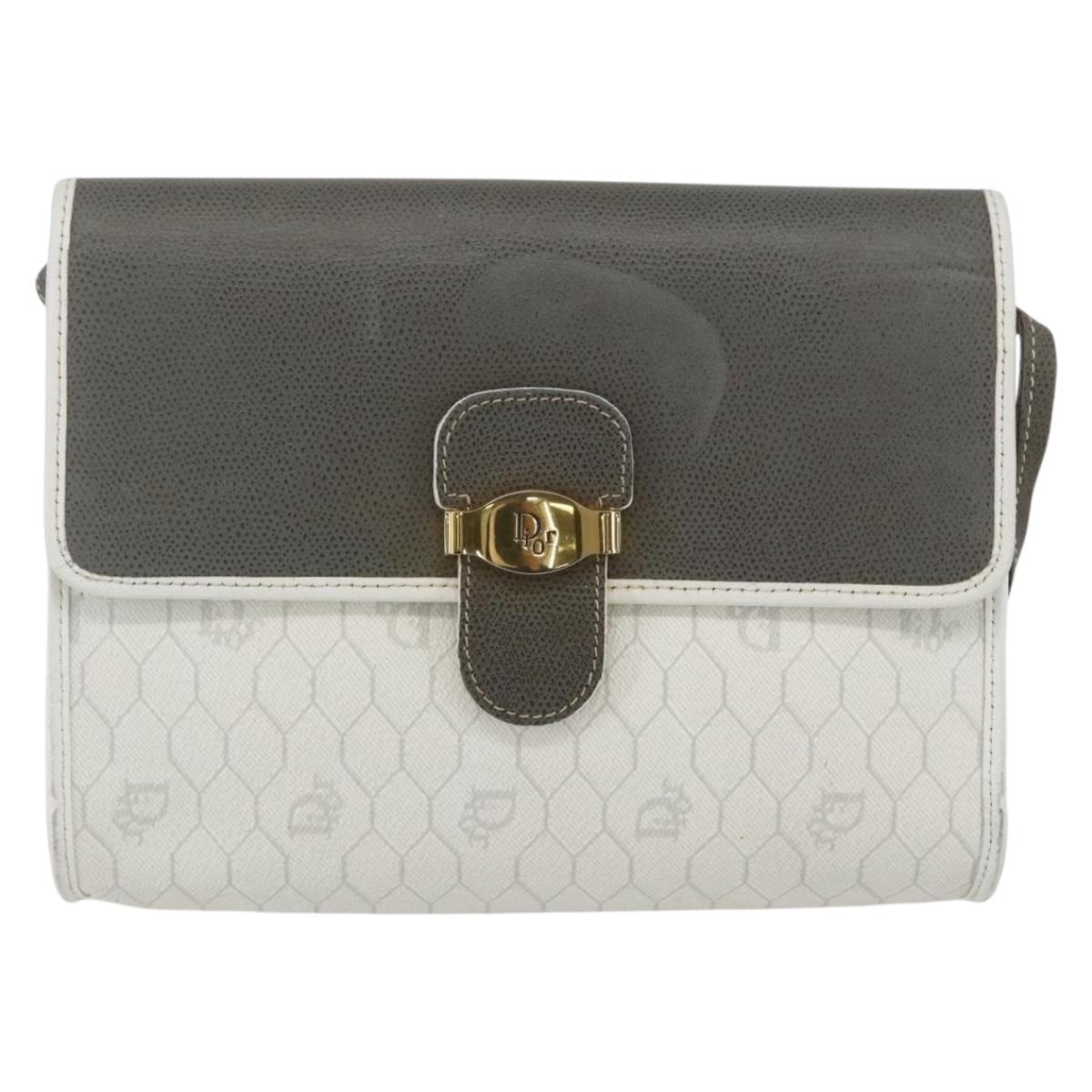 Christian Dior Honeycomb Canvas Shoulder Bag PVC Gold White Auth 161608