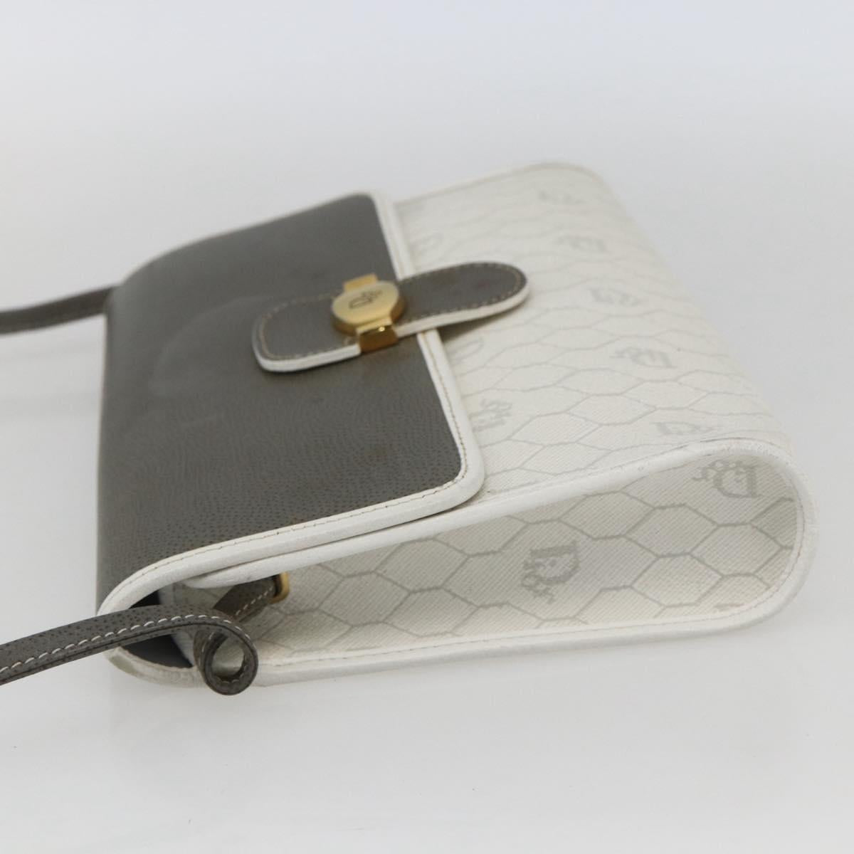 Christian Dior Honeycomb Canvas Shoulder Bag PVC Gold White Auth 161608