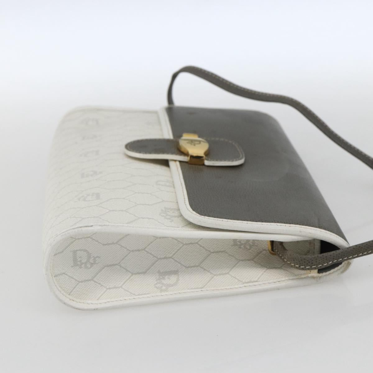 Christian Dior Honeycomb Canvas Shoulder Bag PVC Gold White Auth 161608