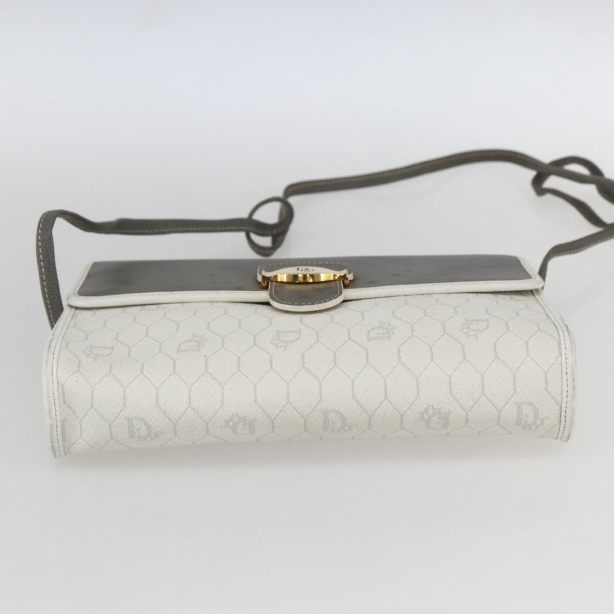 Christian Dior Honeycomb Canvas Shoulder Bag PVC Gold White Auth 161608