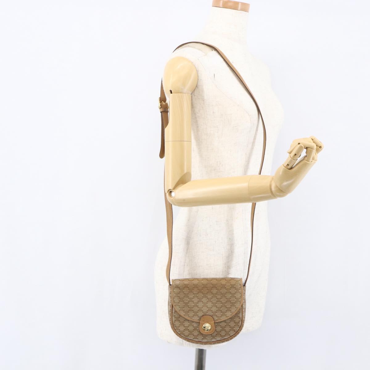 CELINE Macadam Canvas Shoulder Bag PVC Beige Gold Auth 161609