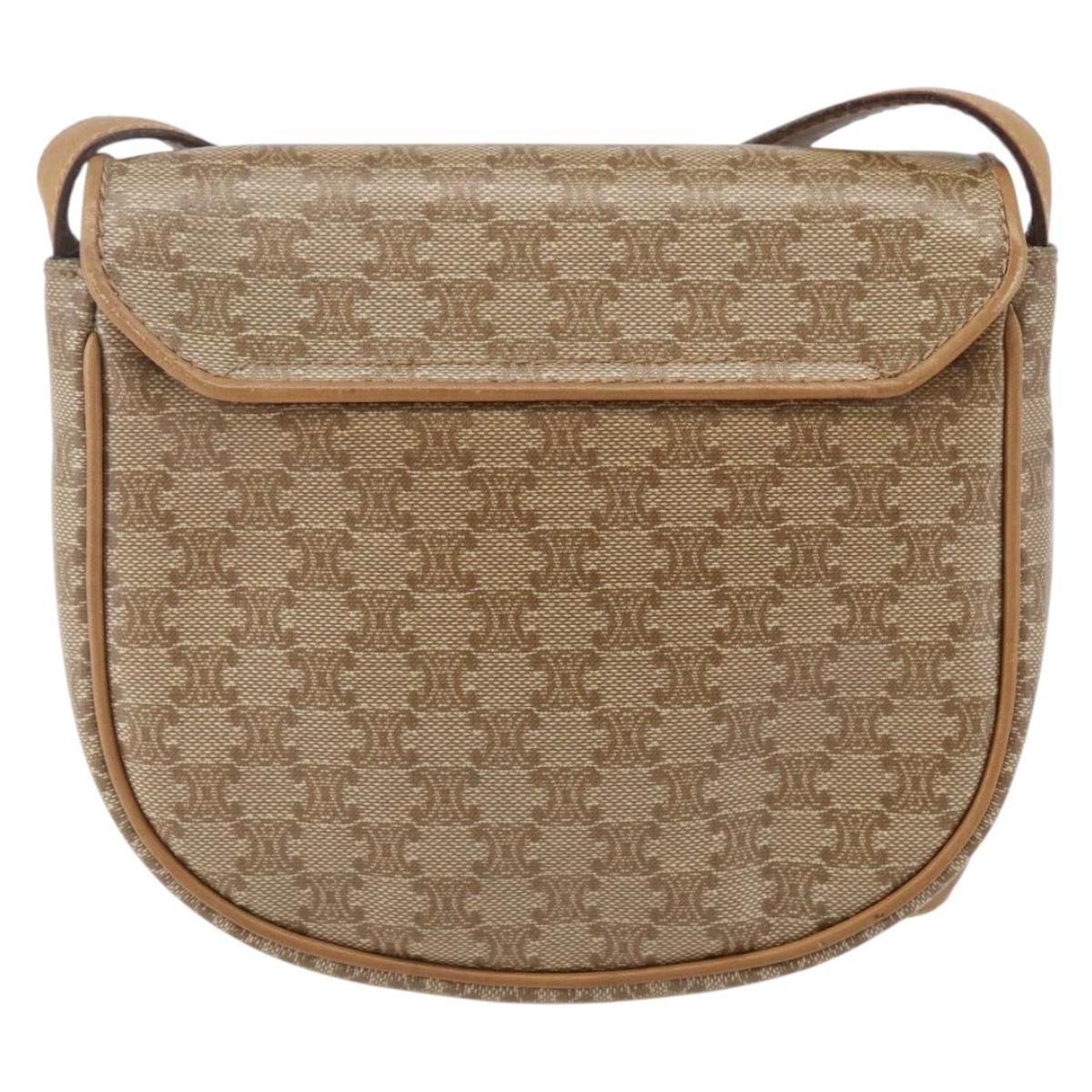 CELINE Macadam Canvas Shoulder Bag PVC Beige Gold Auth 161609
