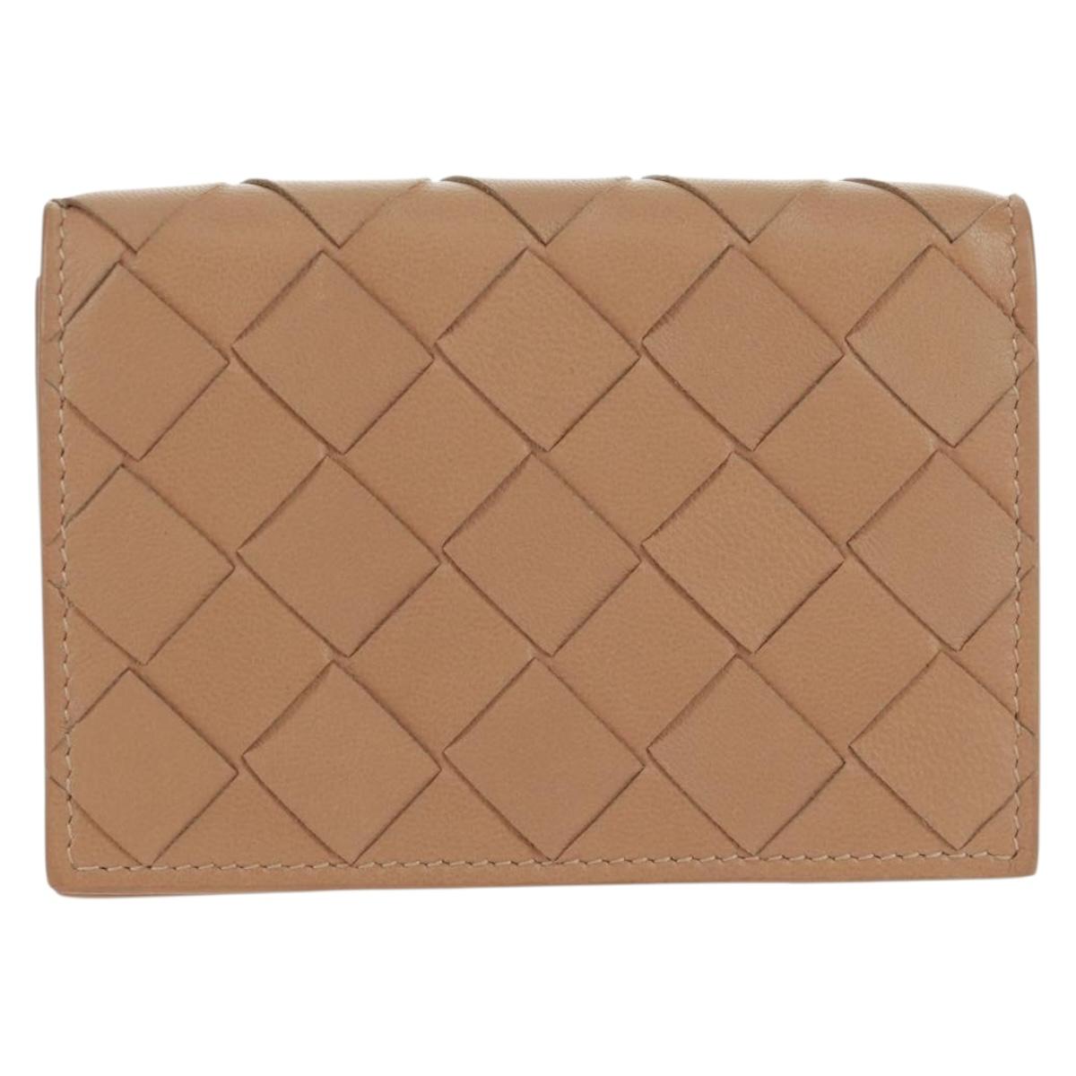 BOTTEGA VENETA INTRECCIATO Card Case Leather Beige Auth 161610V