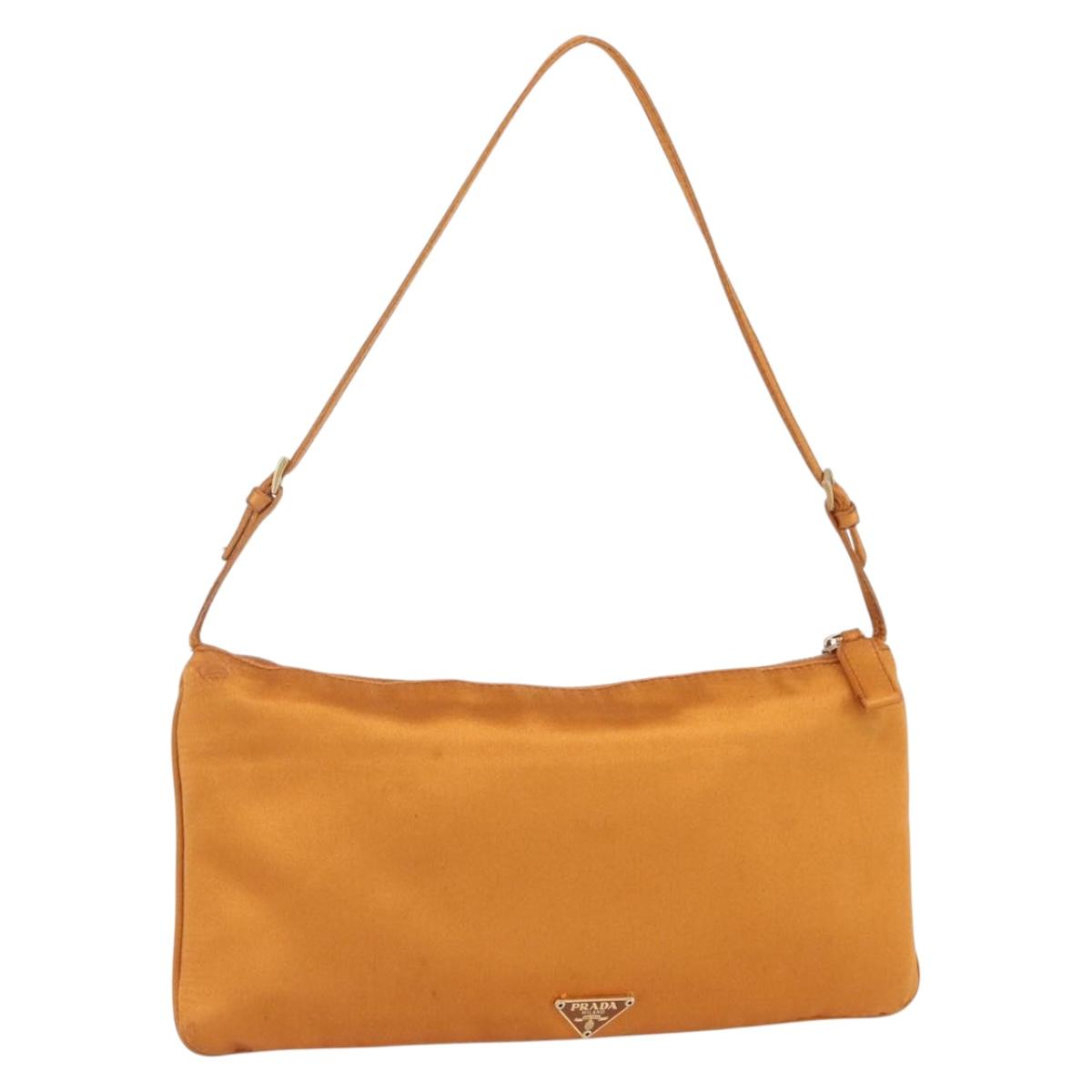 PRADA Accessory Pouch Satin Orange Gold Auth 161612