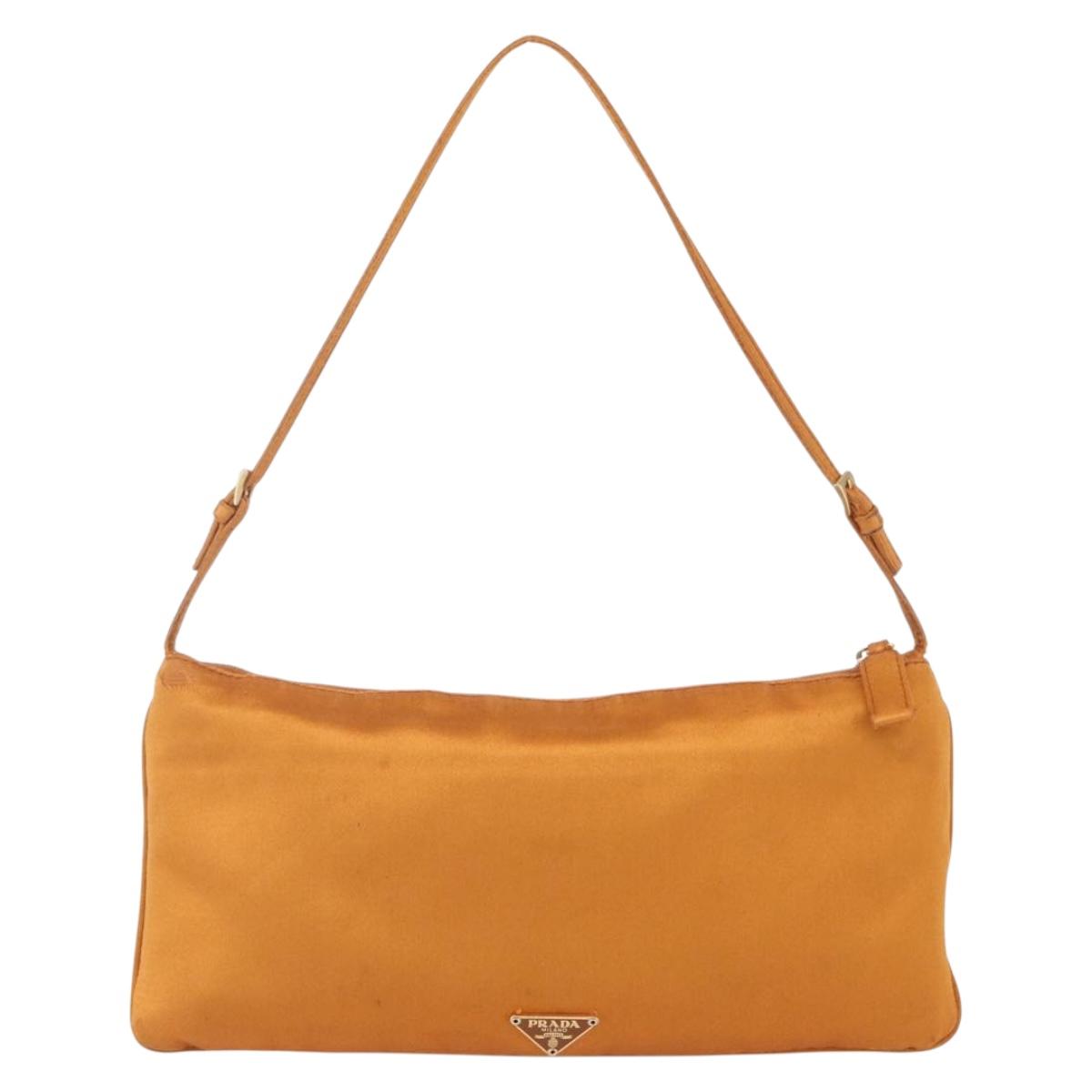 PRADA Accessory Pouch Satin Orange Gold Auth 161612