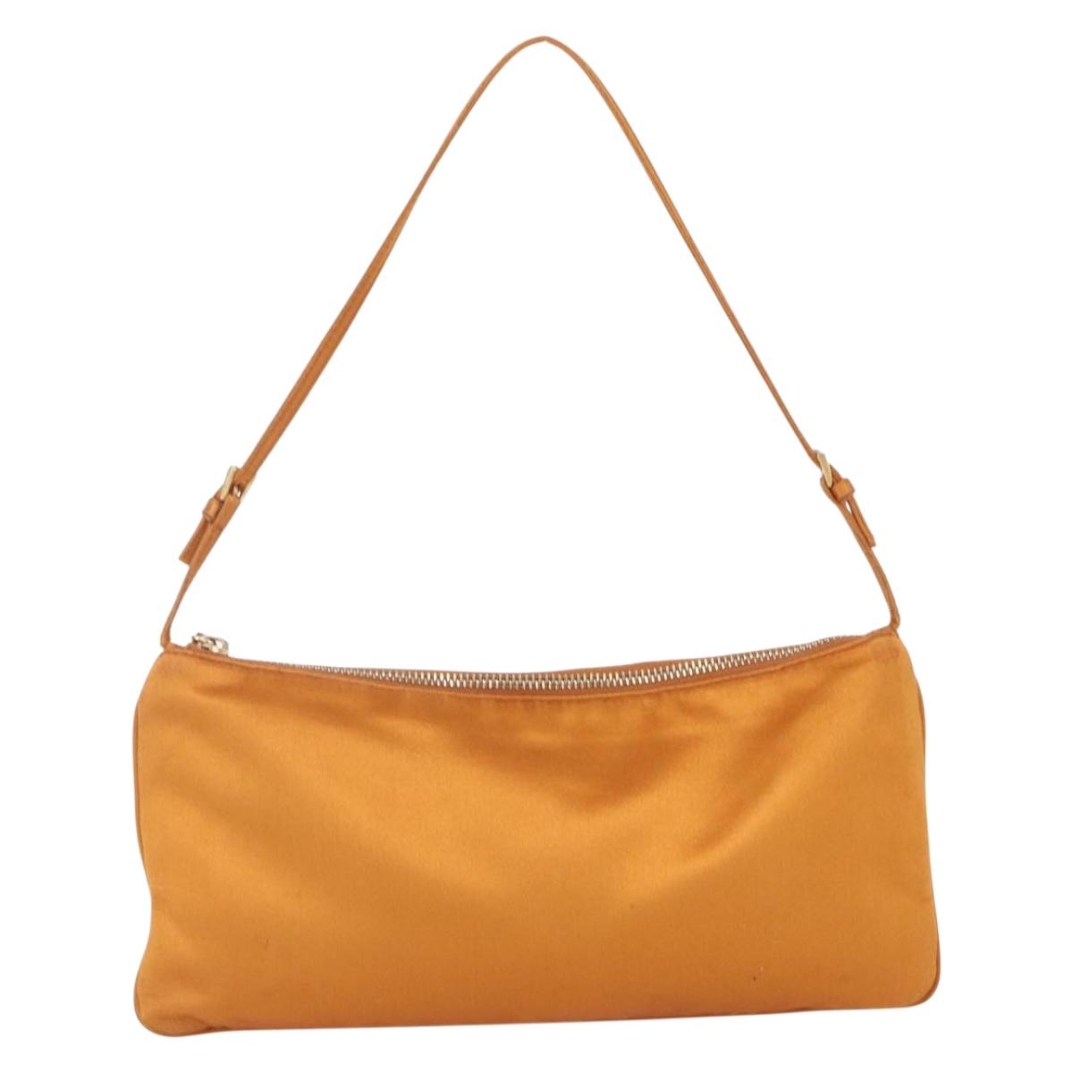 PRADA Accessory Pouch Satin Orange Gold Auth 161612