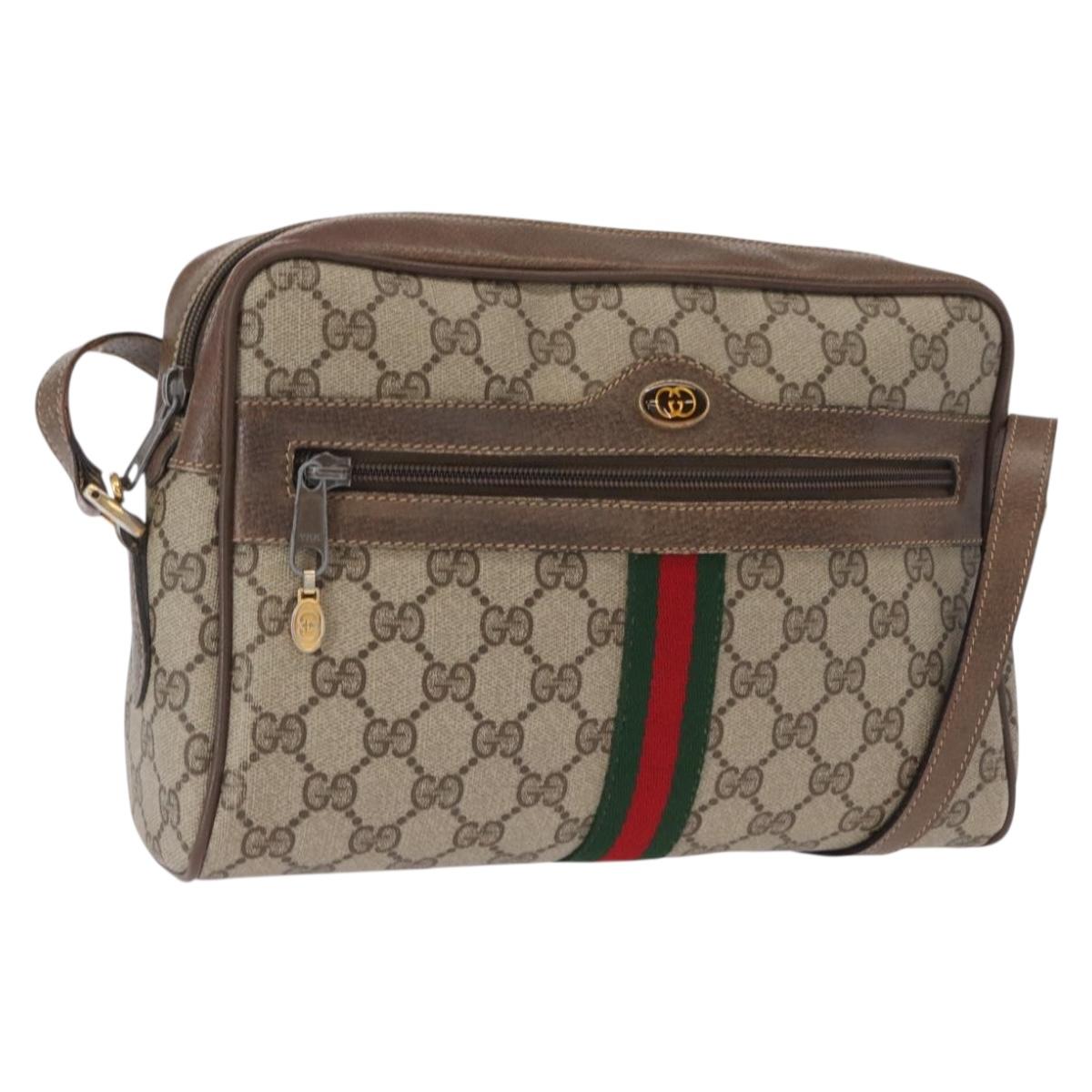 GUCCI GG Supreme Web Sherry Line Bag PVC Beige Gold 24 02 005 Auth 161616