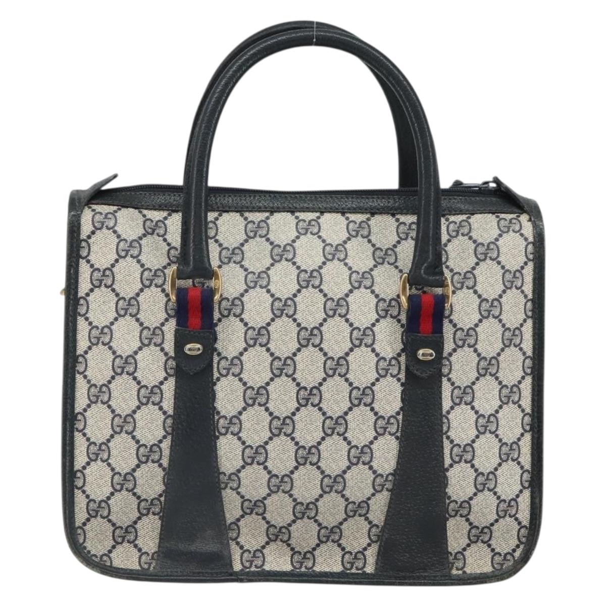 GUCCI GG Supreme Sherry Line Hand Bag PVC Navy Gold Auth 161618