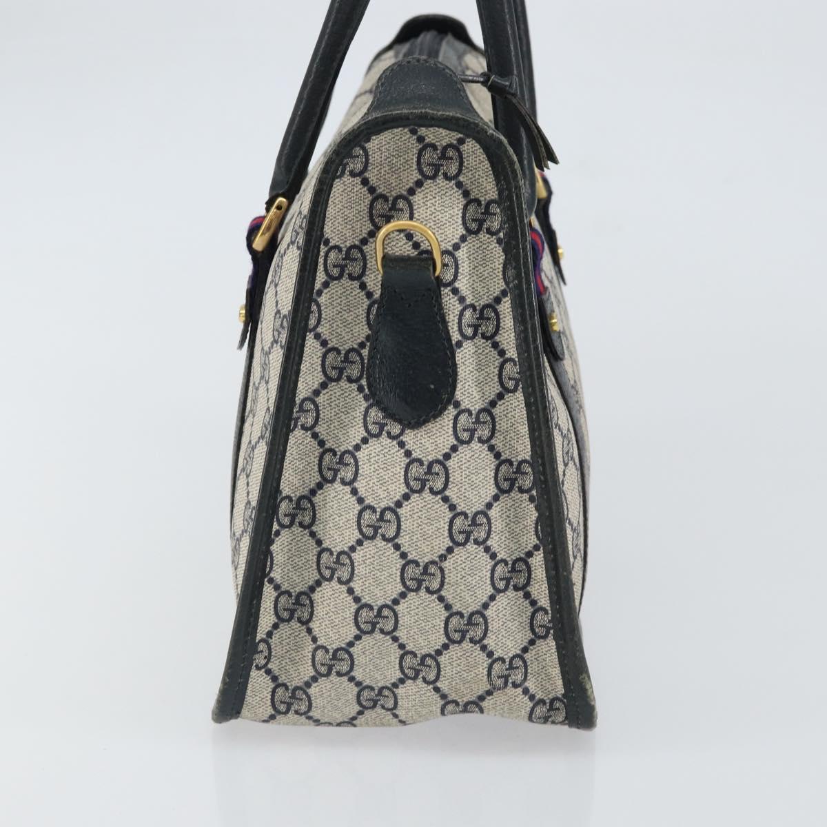 GUCCI GG Supreme Sherry Line Hand Bag PVC Navy Gold Auth 161618