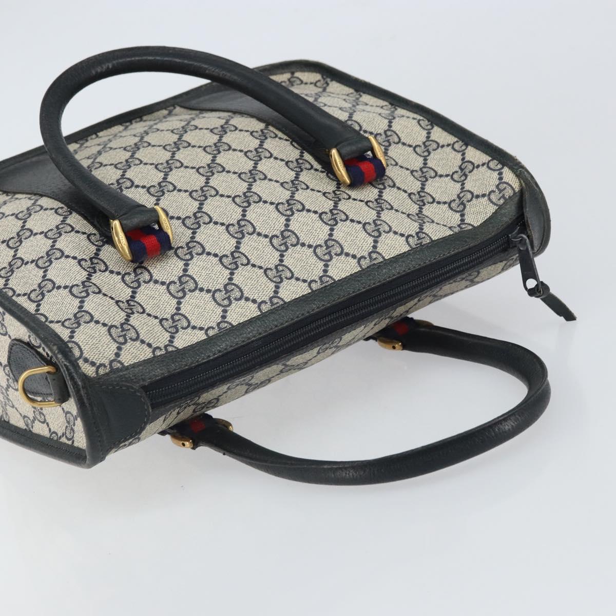 GUCCI GG Supreme Sherry Line Hand Bag PVC Navy Gold Auth 161618