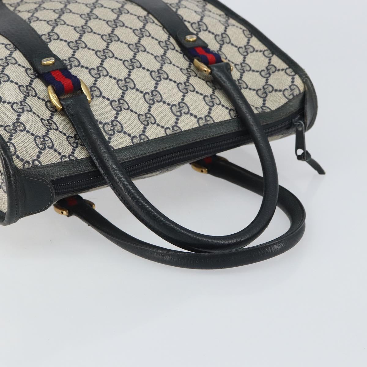 GUCCI GG Supreme Sherry Line Hand Bag PVC Navy Gold Auth 161618