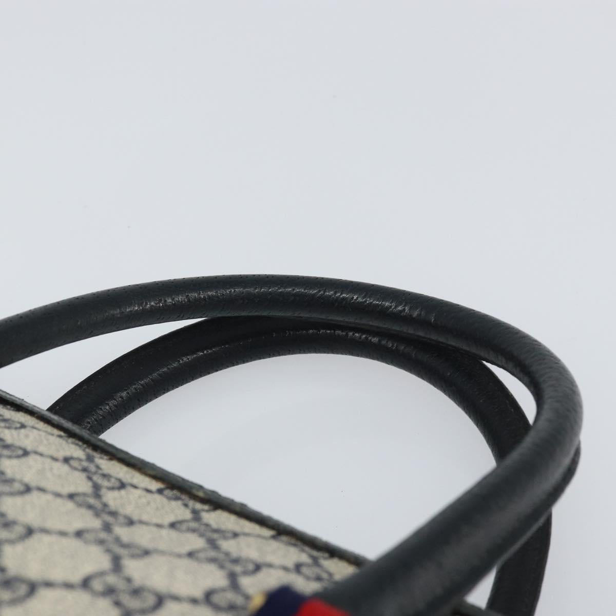 GUCCI GG Supreme Sherry Line Hand Bag PVC Navy Gold Auth 161618