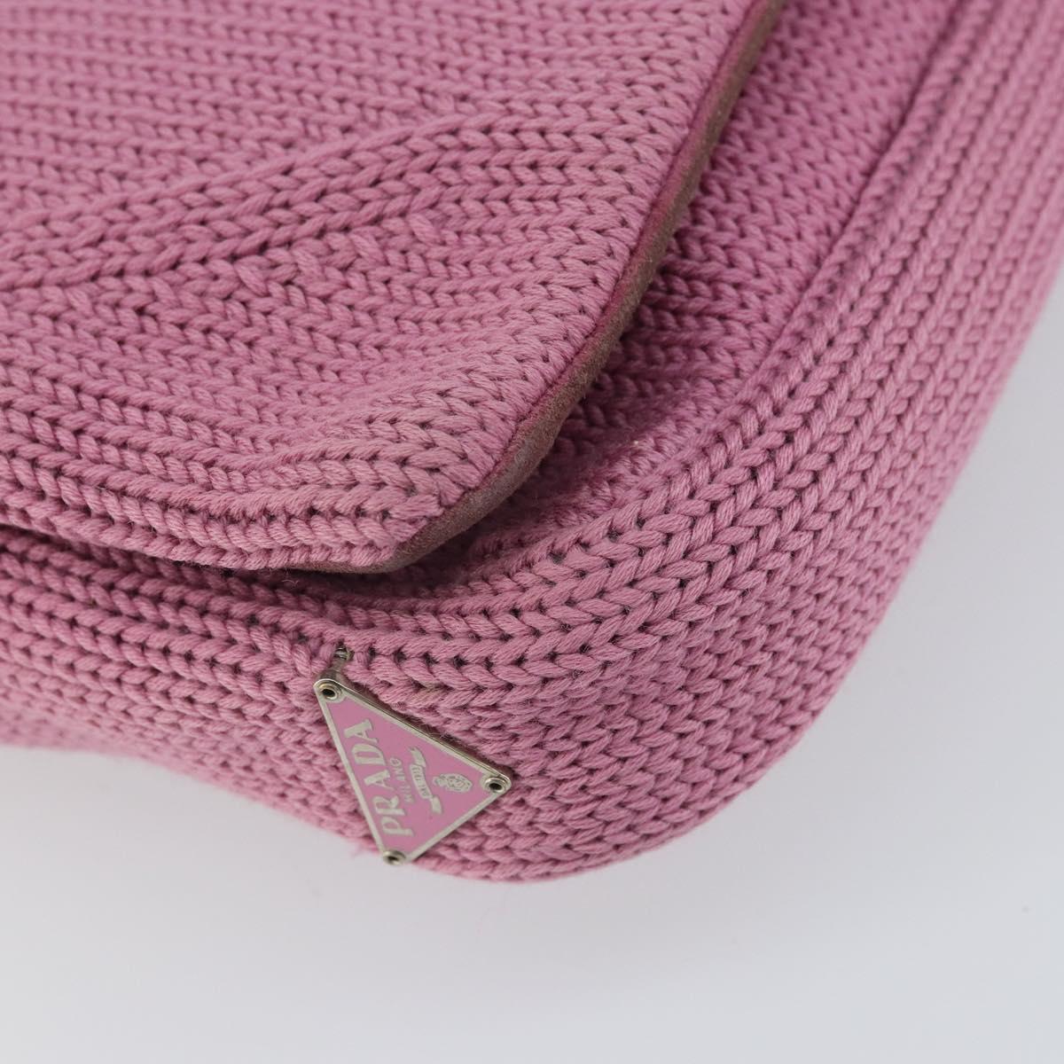 PRADA Shoulder Bag knitted Fabrics Pink Silver Auth 161630