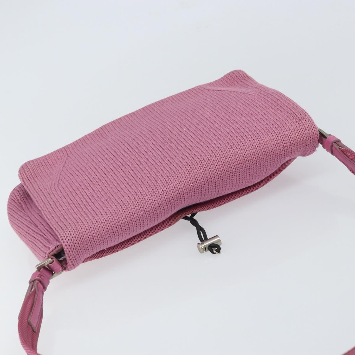 PRADA Shoulder Bag knitted Fabrics Pink Silver Auth 161630
