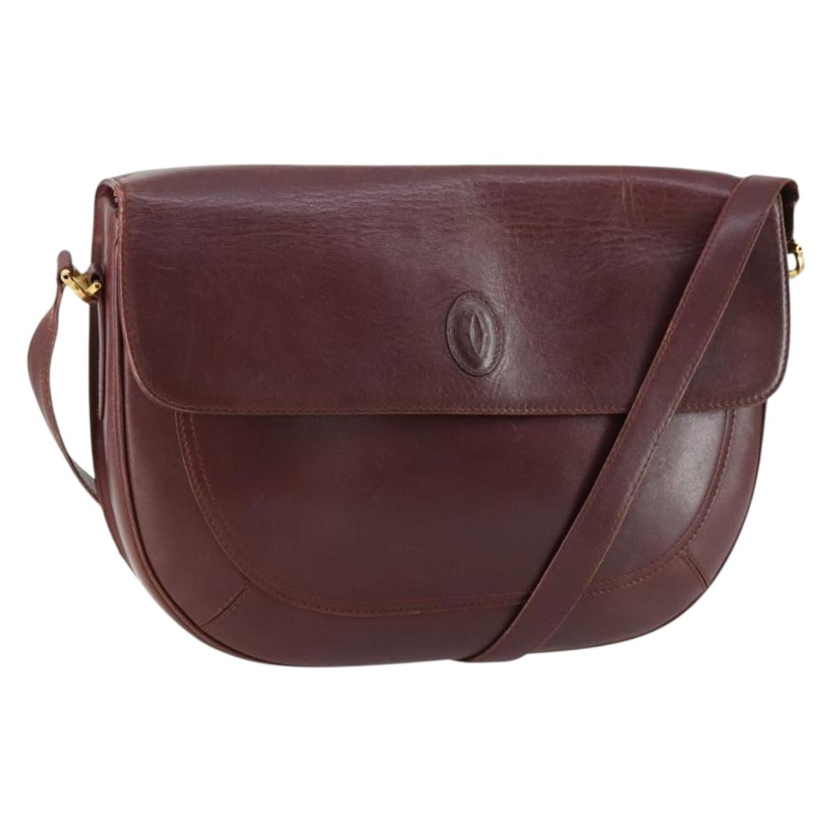CARTIER Must Line Shoulder Bag Leather Bordeaux Gold Auth 161646