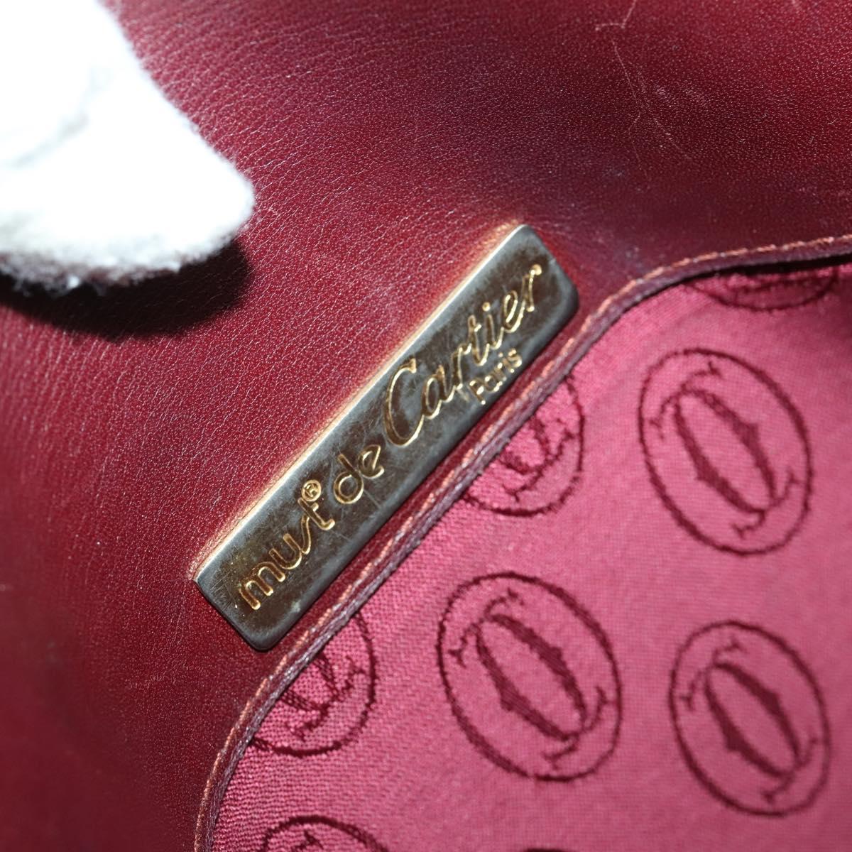 CARTIER Must Line Shoulder Bag Leather Bordeaux Gold Auth 161646