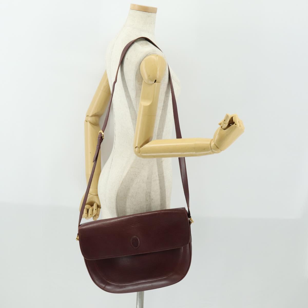 CARTIER Must Line Shoulder Bag Leather Bordeaux Gold Auth 161646