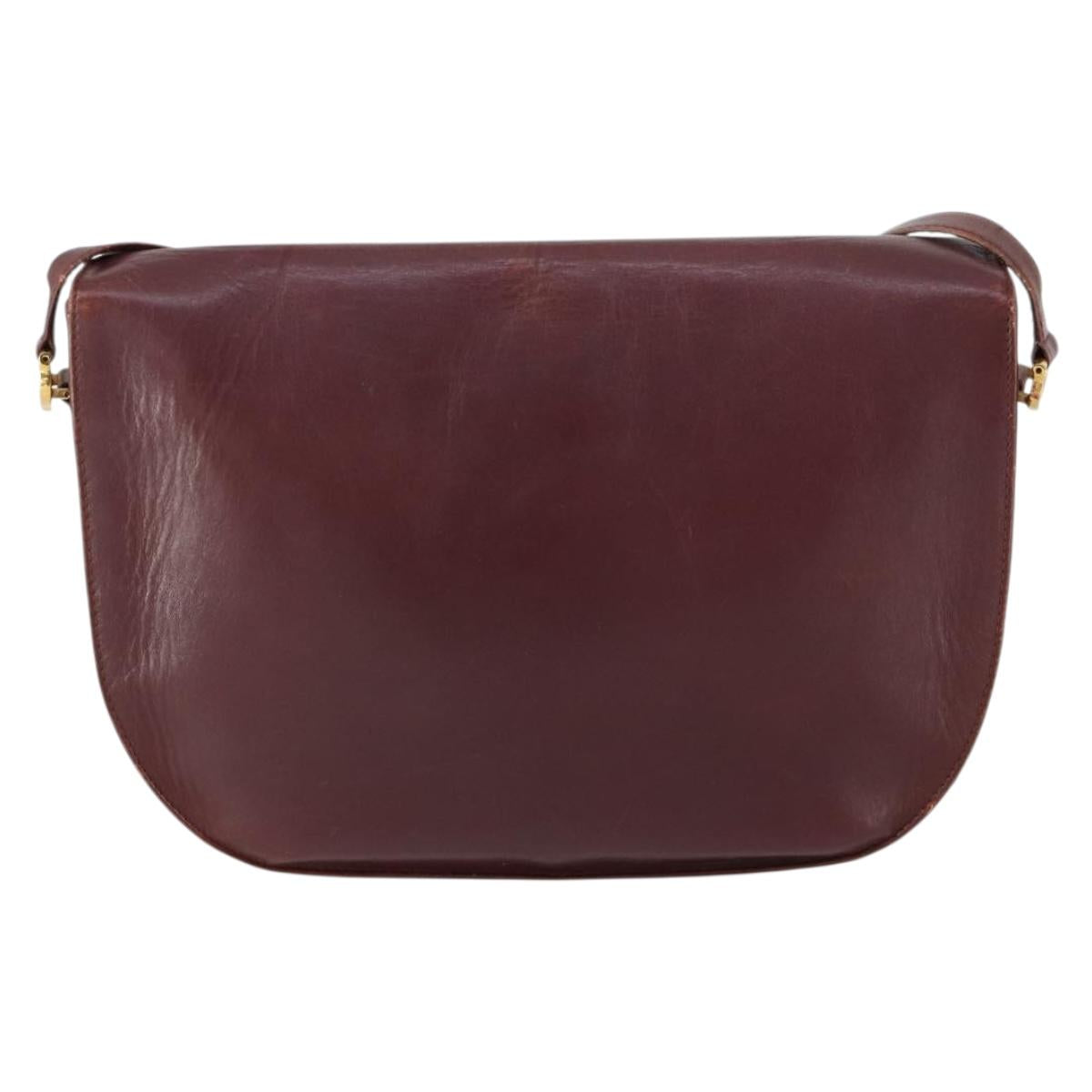 CARTIER Must Line Shoulder Bag Leather Bordeaux Gold Auth 161646