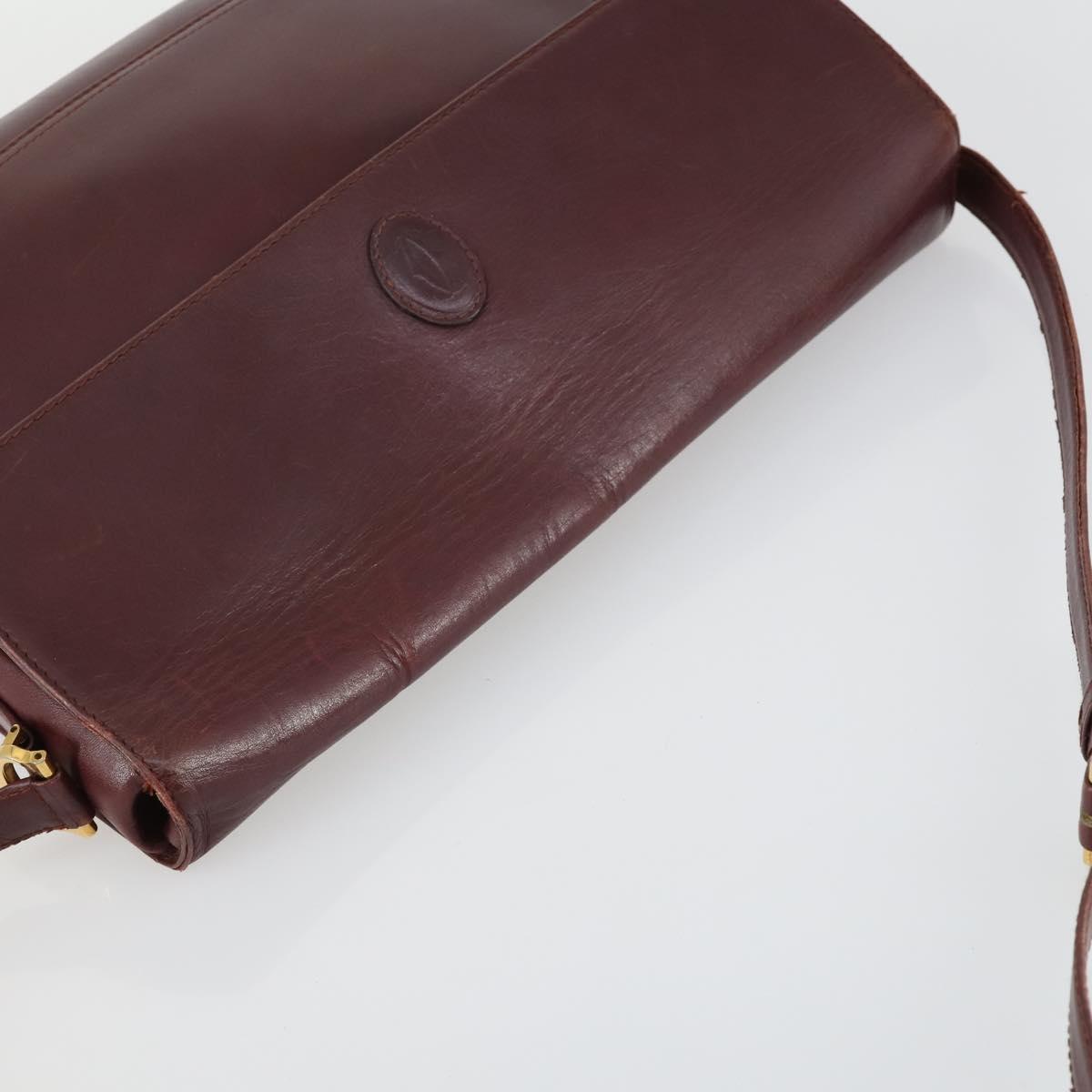 CARTIER Must Line Shoulder Bag Leather Bordeaux Gold Auth 161646