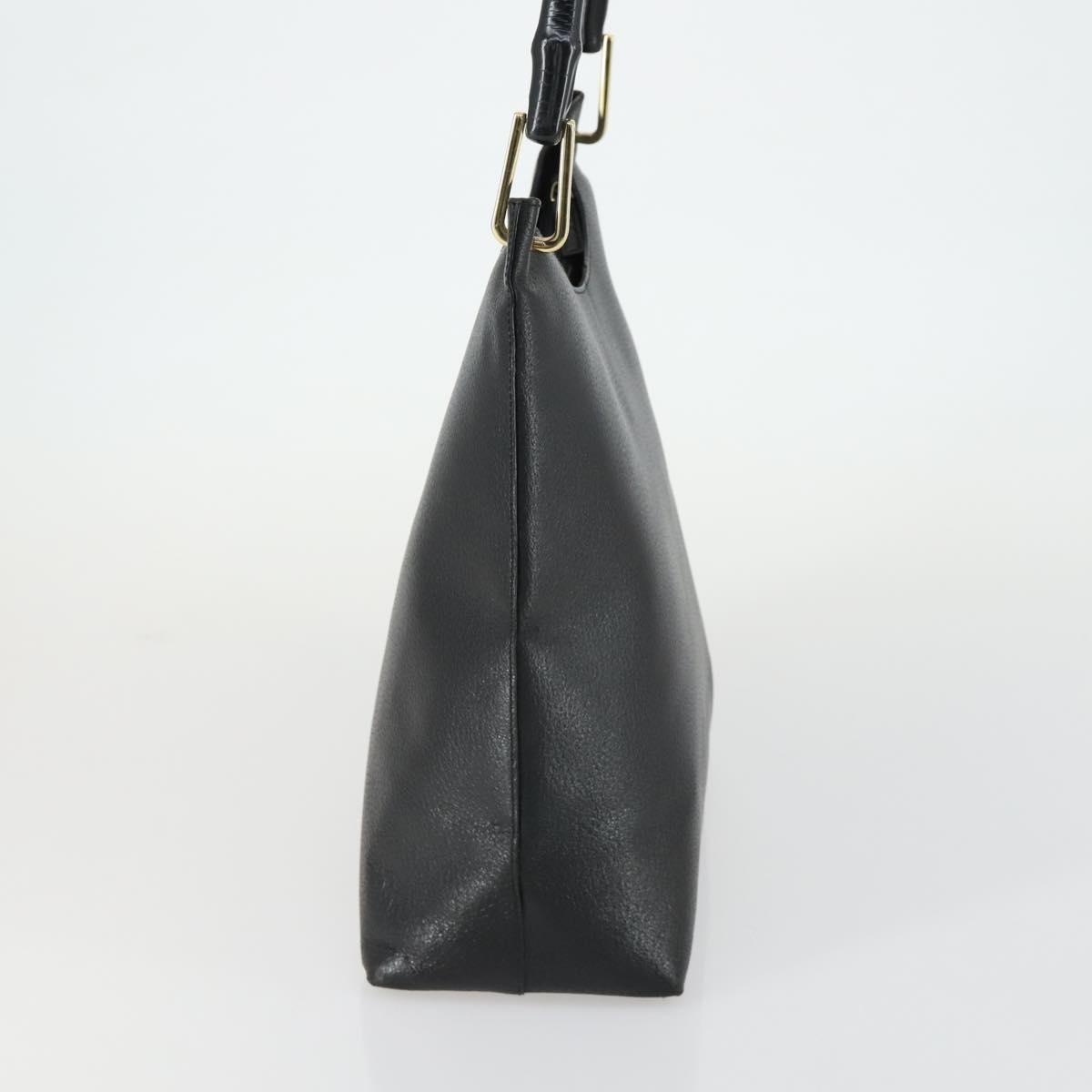 GUCCI Bamboo Shoulder Bag Leather Black Gold Auth 161651
