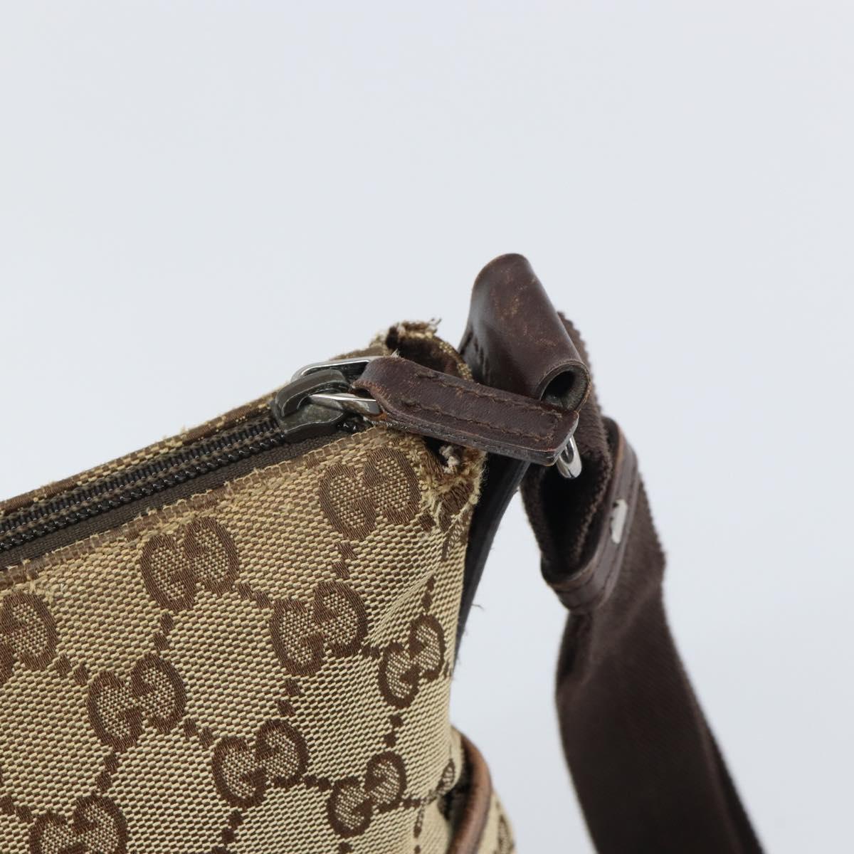 GUCCI GG Canvas Shoulder Bag Beige Silver 145857 Auth 161657