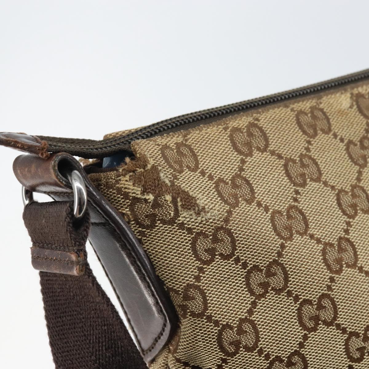 GUCCI GG Canvas Shoulder Bag Beige Silver 145857 Auth 161657
