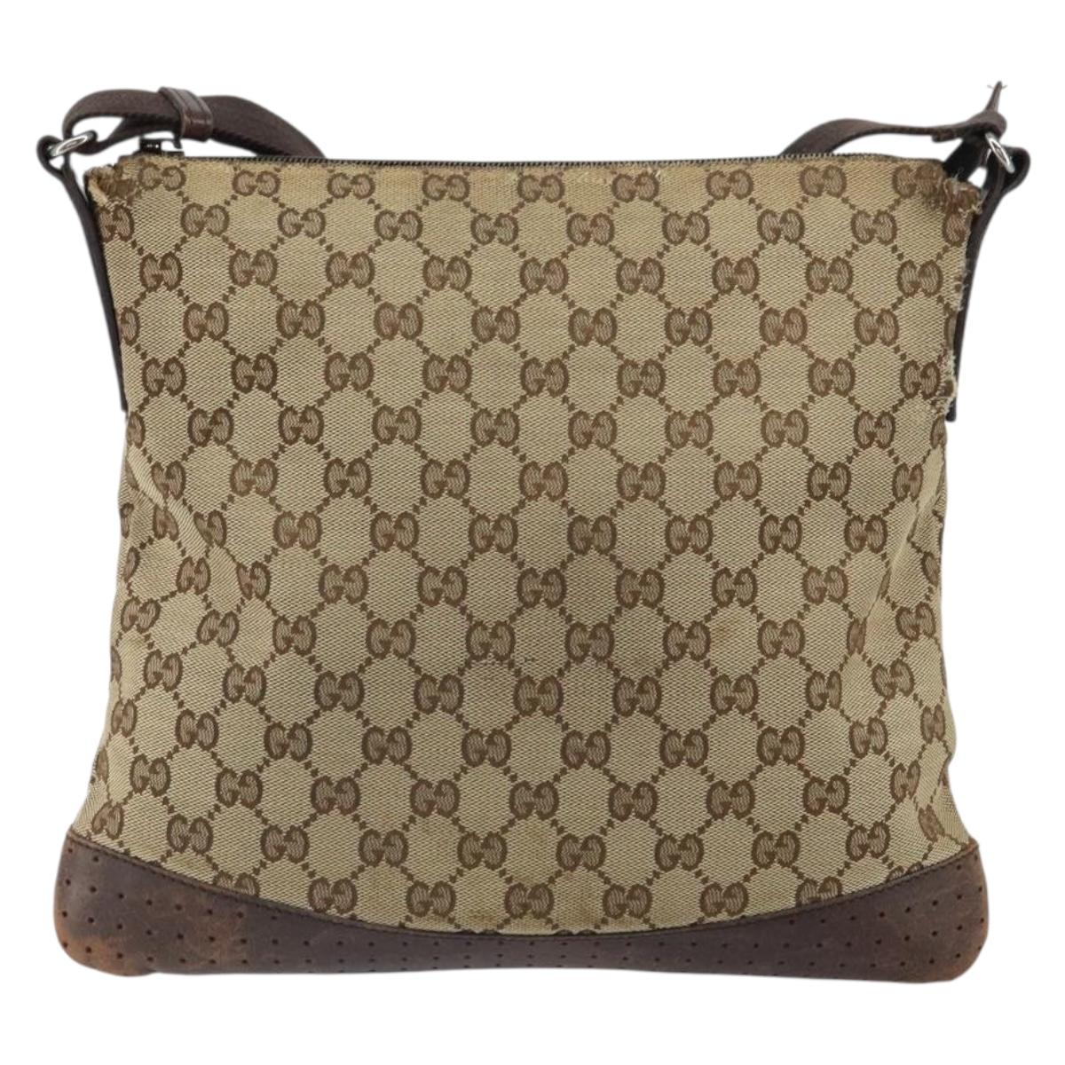 GUCCI GG Canvas Shoulder Bag Beige Silver 145857 Auth 161657
