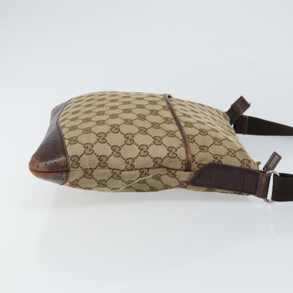 GUCCI GG Canvas Shoulder Bag Beige Silver 145857 Auth 161657