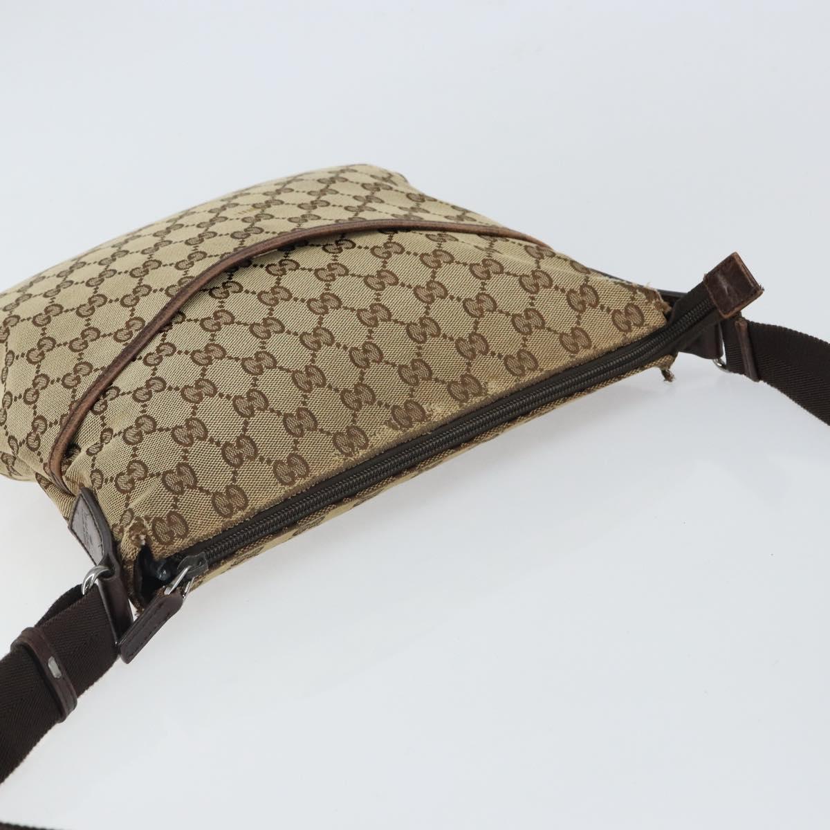 GUCCI GG Canvas Shoulder Bag Beige Silver 145857 Auth 161657