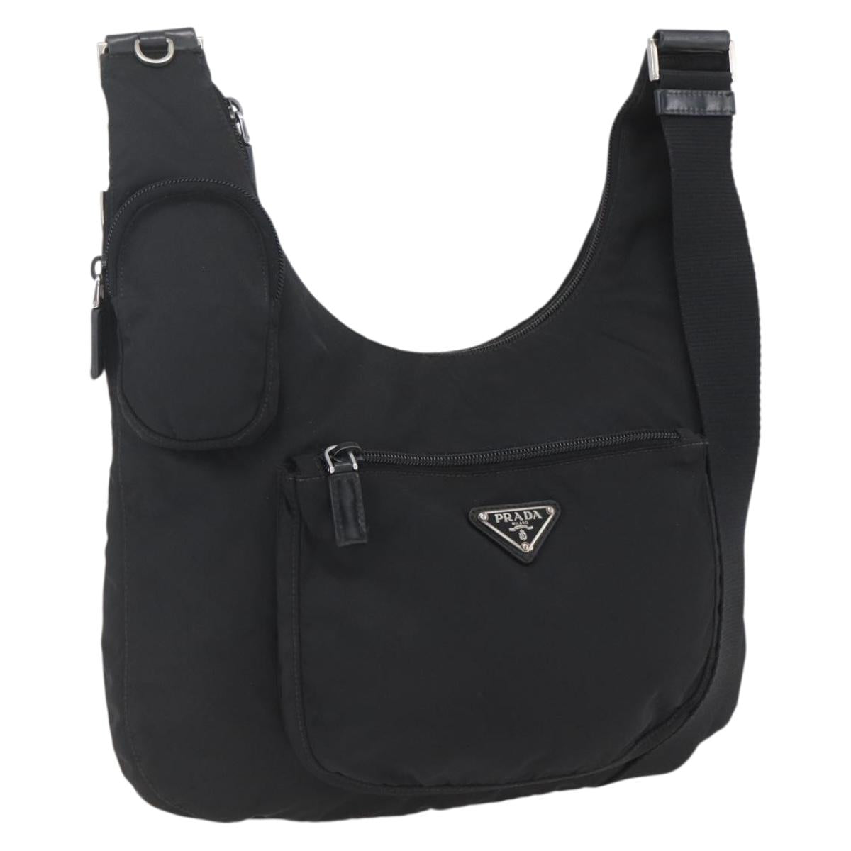 PRADA Shoulder Bag Nylon Black Silver Auth 161658
