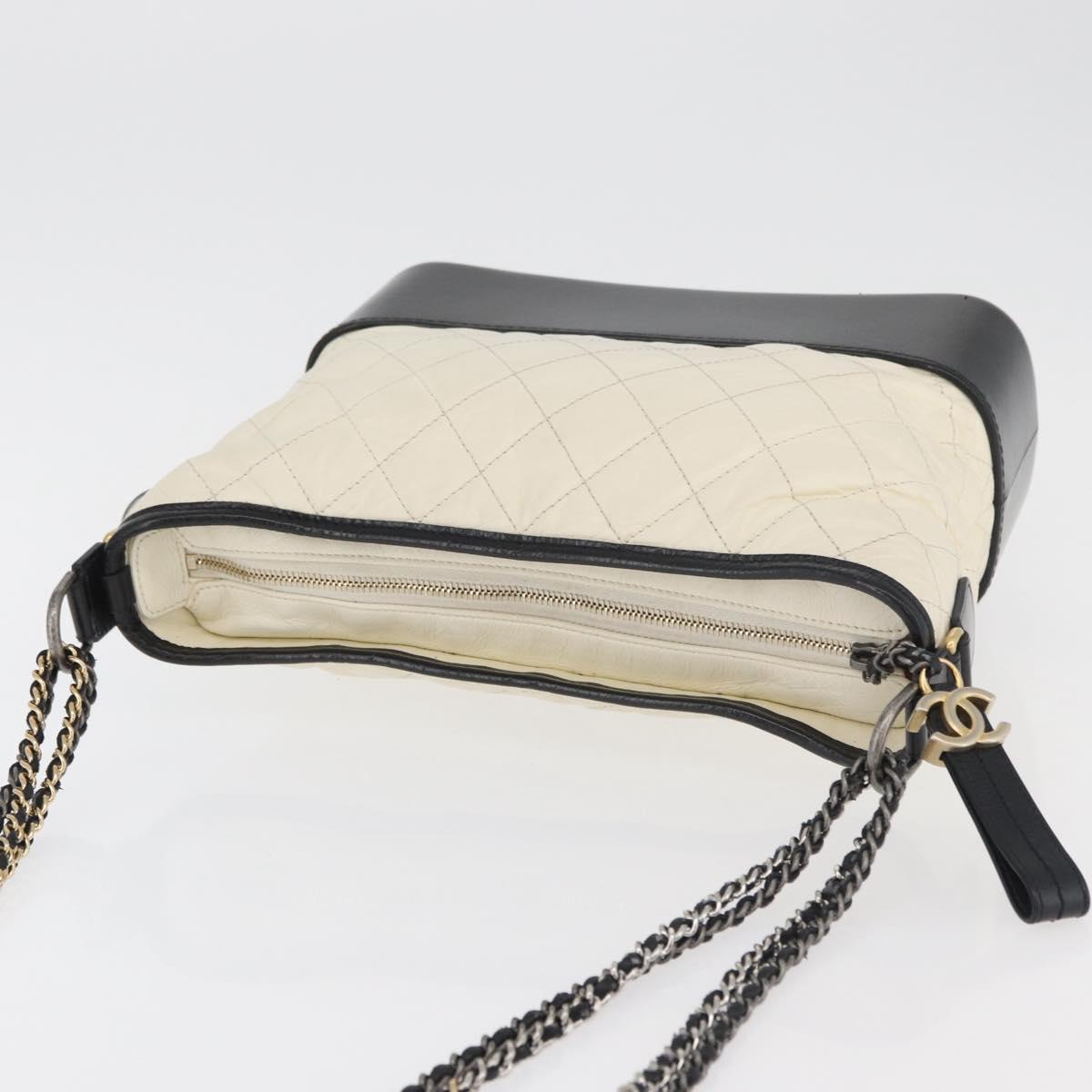 CHANEL Chain Gabriel de Chanel Shoulder Bag Calf Skin White Gold CC Auth 161659