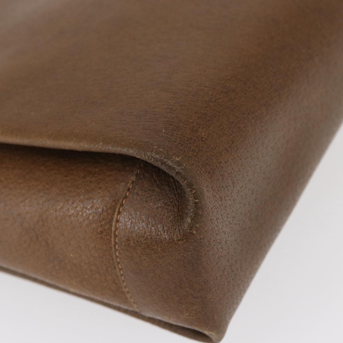 GUCCI Shoulder Bag Leather Brown Gold Auth 161660