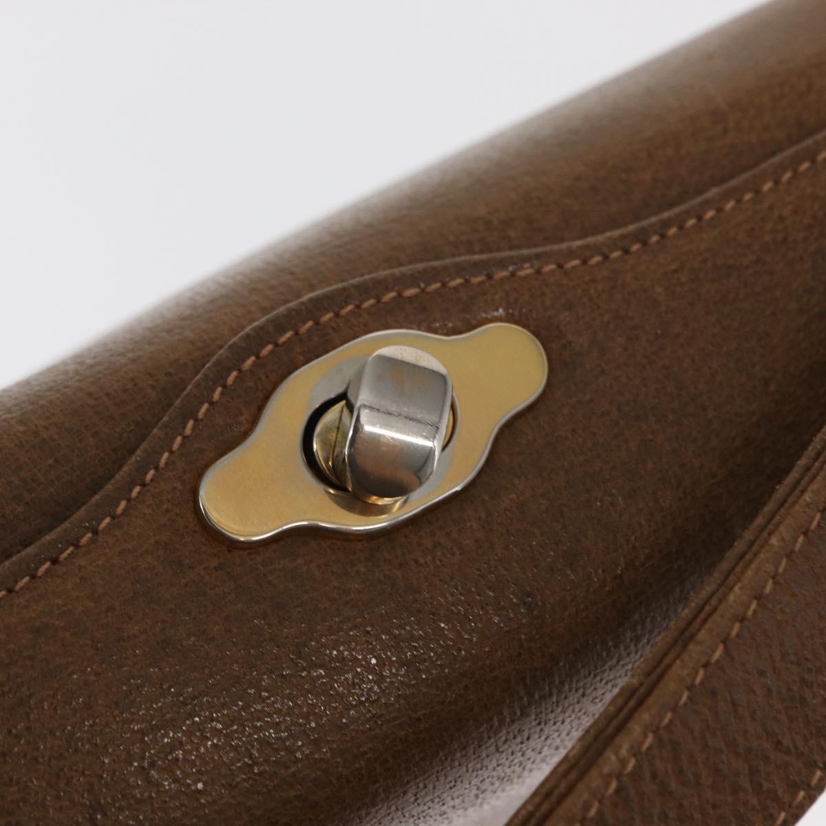 GUCCI Shoulder Bag Leather Brown Gold Auth 161660