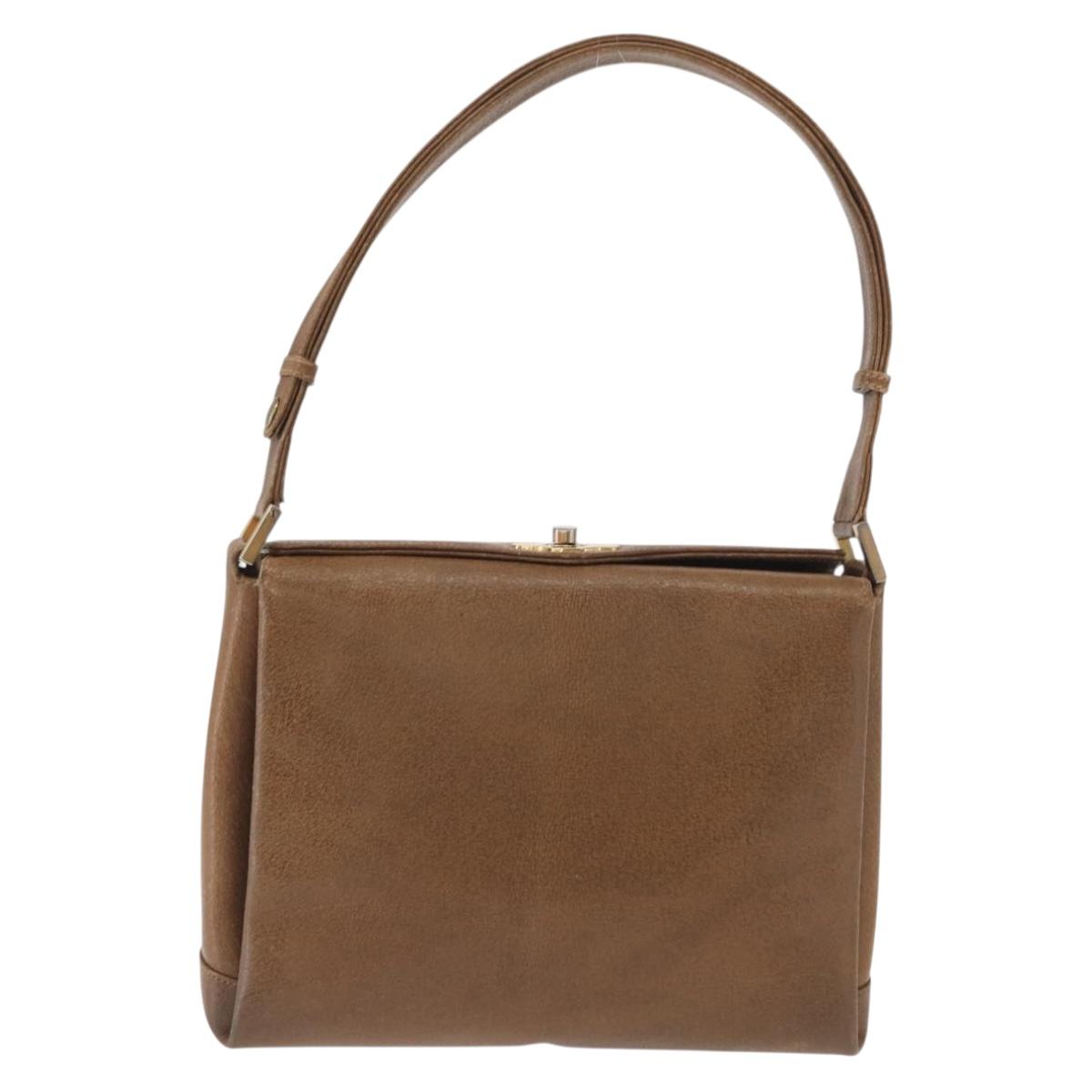 GUCCI Shoulder Bag Leather Brown Gold Auth 161660