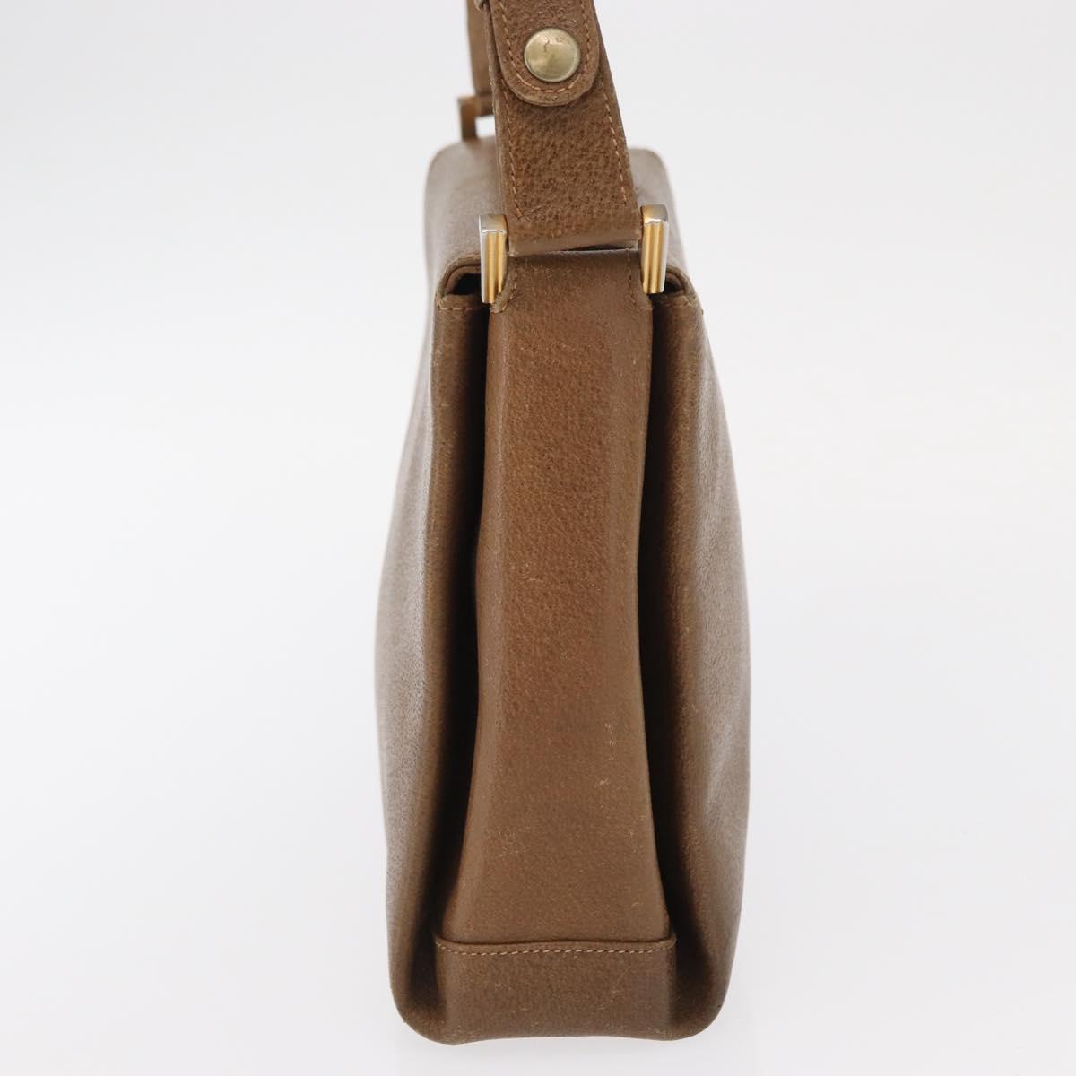 GUCCI Shoulder Bag Leather Brown Gold Auth 161660