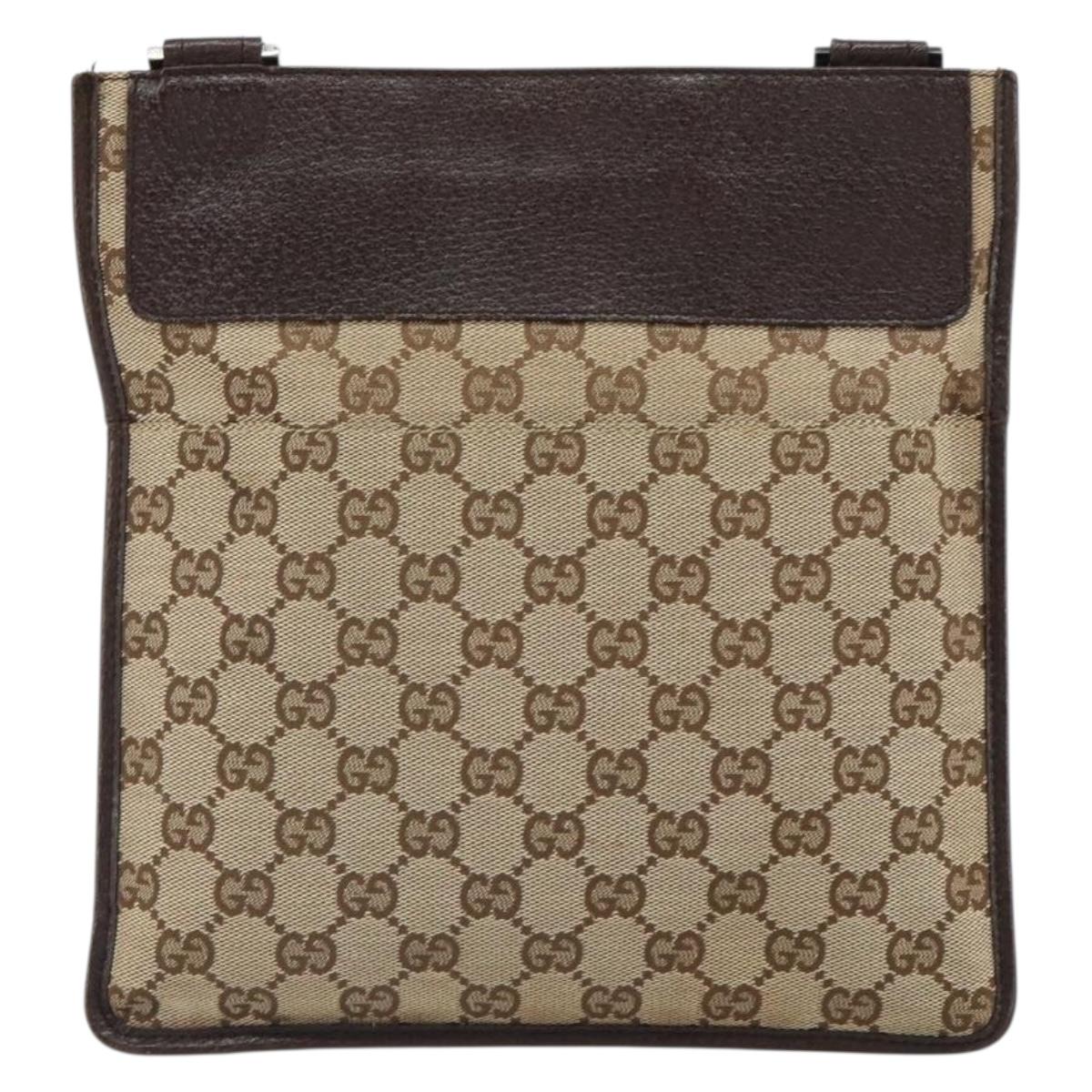 GUCCI GG Canvas Shoulder Bag Beige Silver 27639 Auth 161661